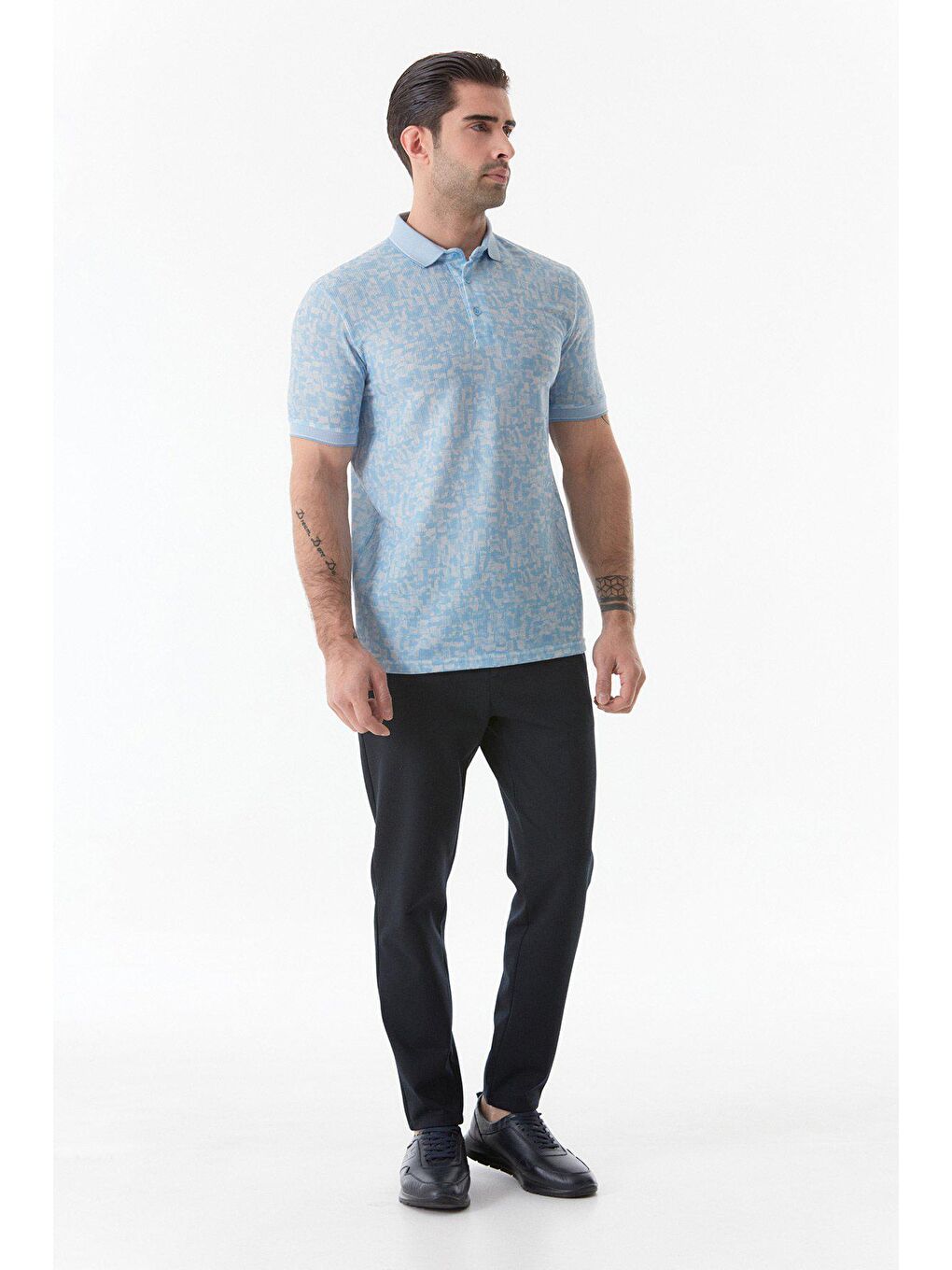 Mavi Baskılı Polo Yaka Tişört-3