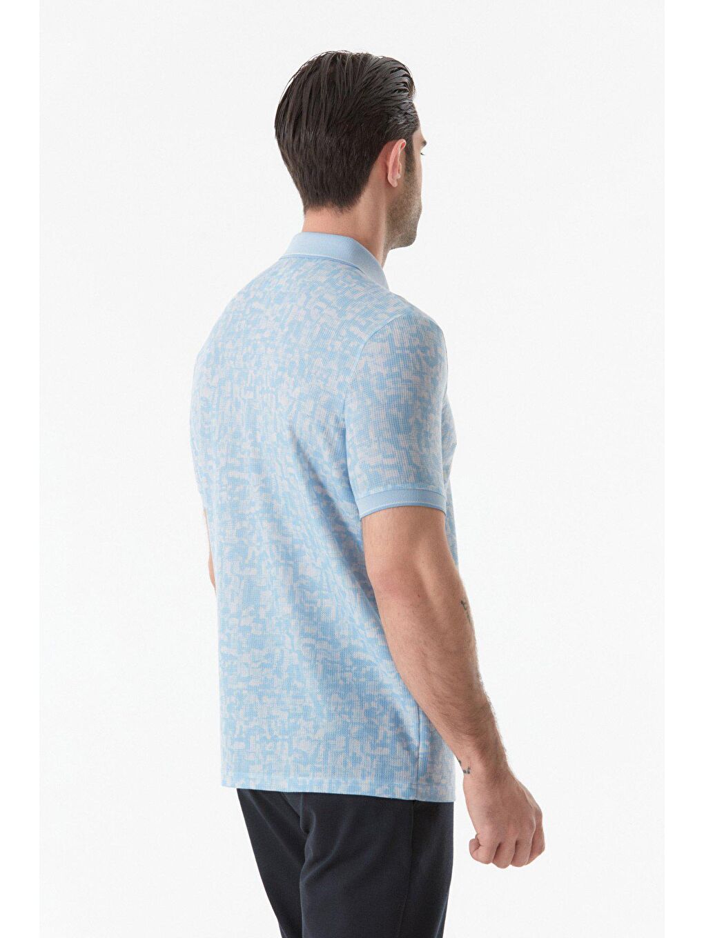 Mavi Baskılı Polo Yaka Tişört-4