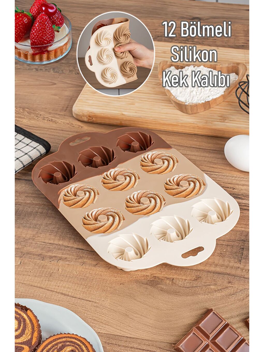 Beyaz 185 Silikon Kurabiye Tatlı Kalıbı, Silikon Kalıp Seti, 12'li Mini Kek Kalıbı, Çikolata Pişirme Kalı