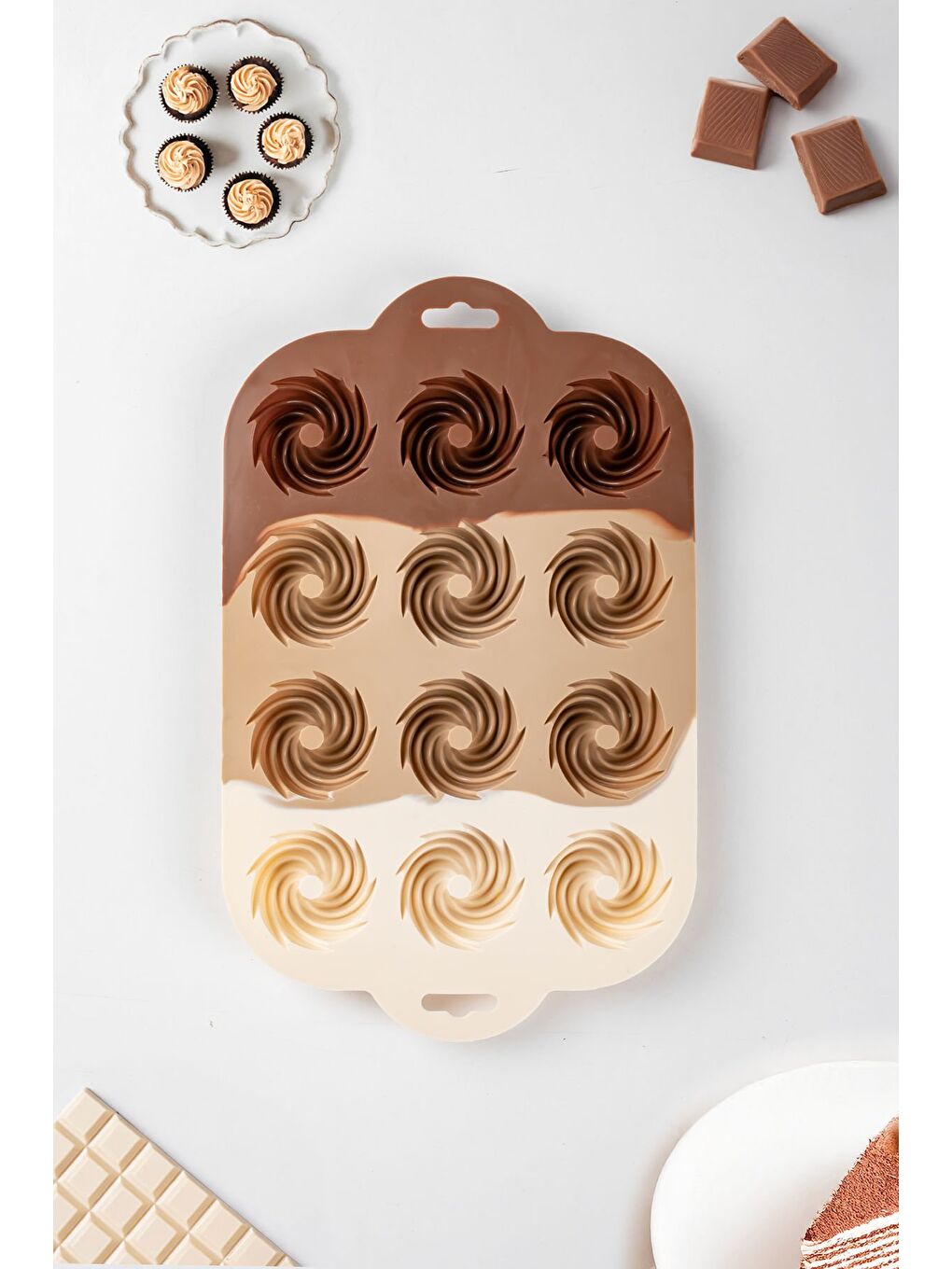 Beyaz 185 Silikon Kurabiye Tatlı Kalıbı, Silikon Kalıp Seti, 12'li Mini Kek Kalıbı, Çikolata Pişirme Kalı-1