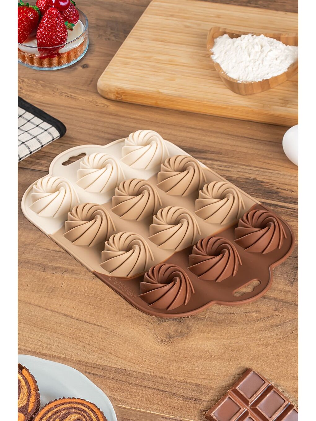 Beyaz 185 Silikon Kurabiye Tatlı Kalıbı, Silikon Kalıp Seti, 12'li Mini Kek Kalıbı, Çikolata Pişirme Kalı-2