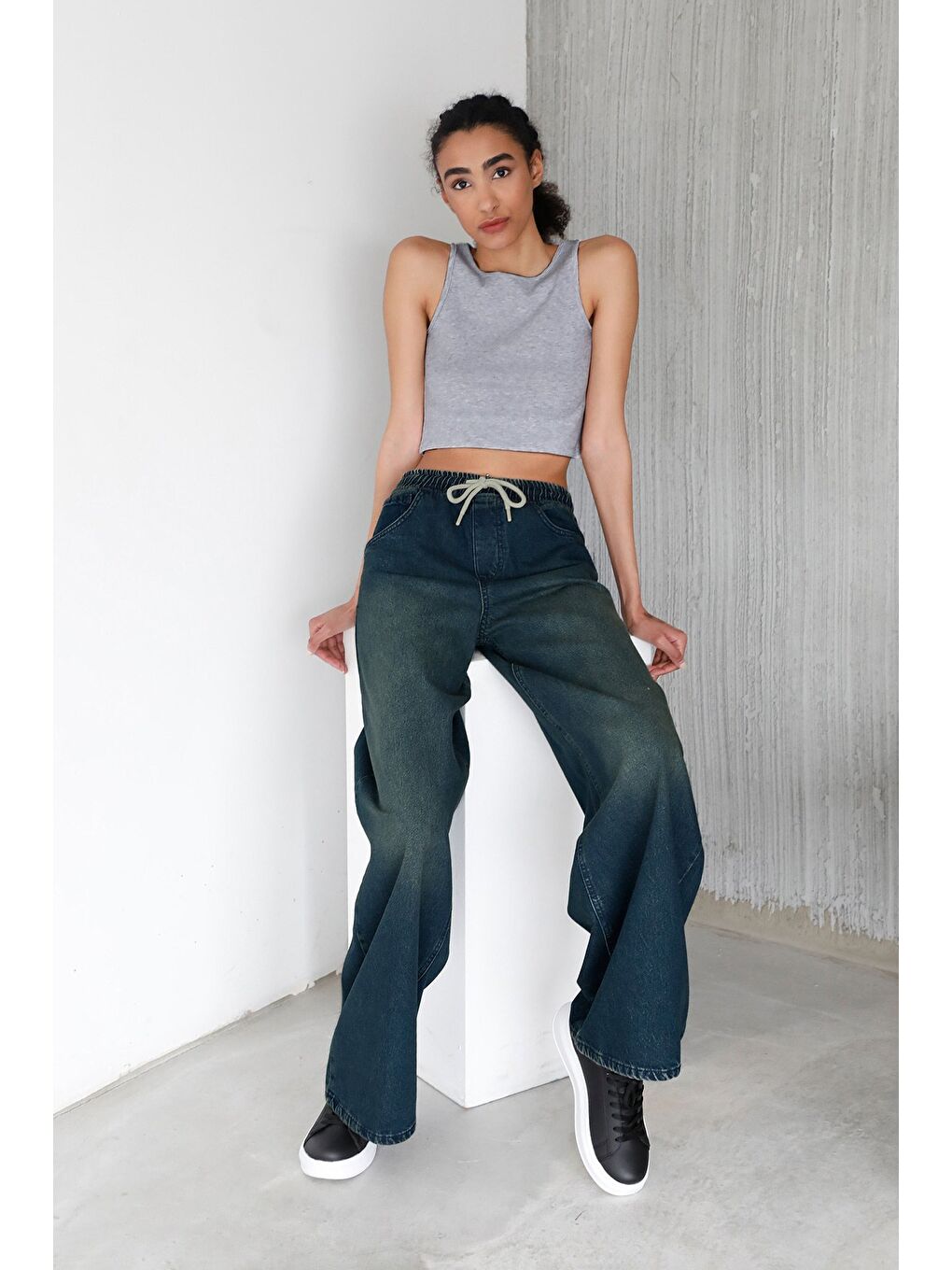 Gri Basic Fitilli Halter Yaka Modal Body-1