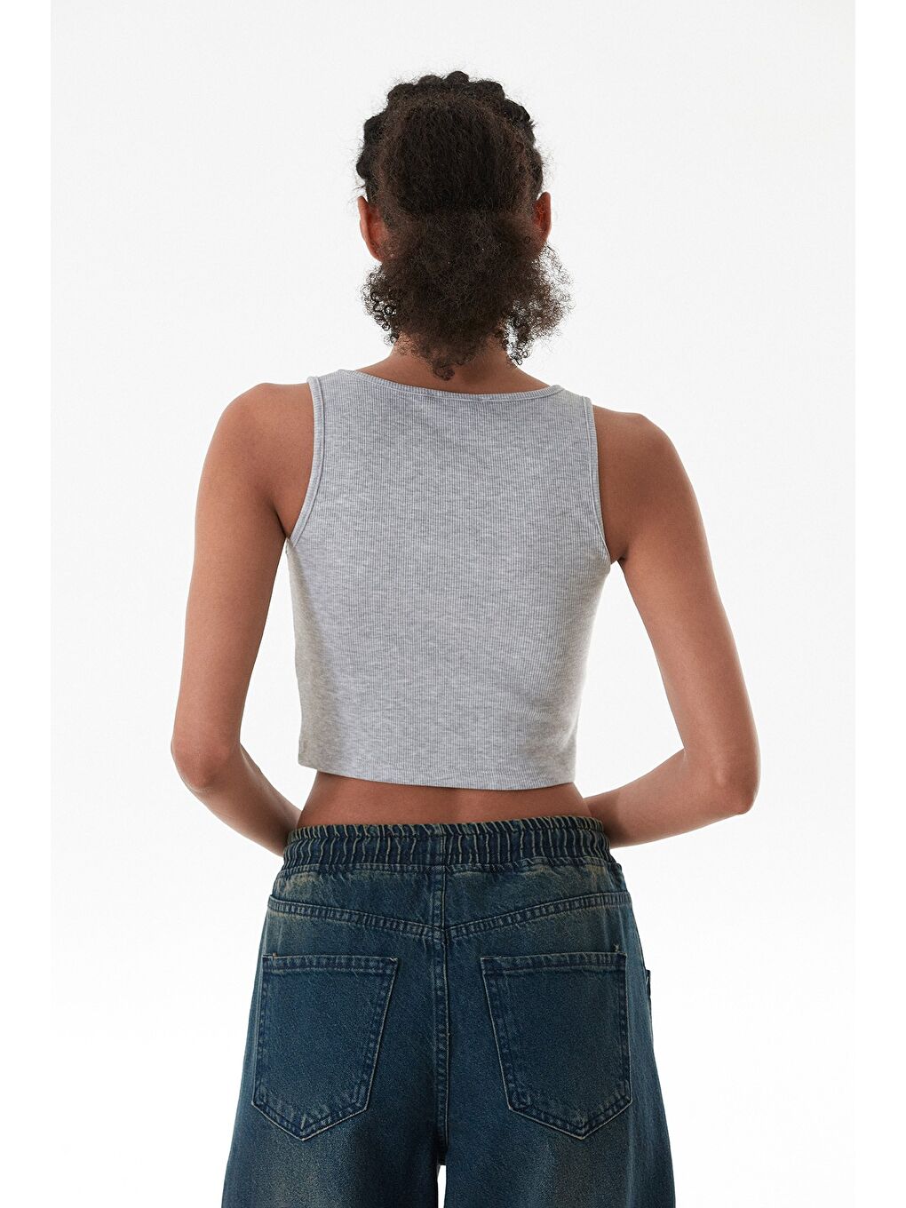 Gri Basic Fitilli Halter Yaka Modal Body-4