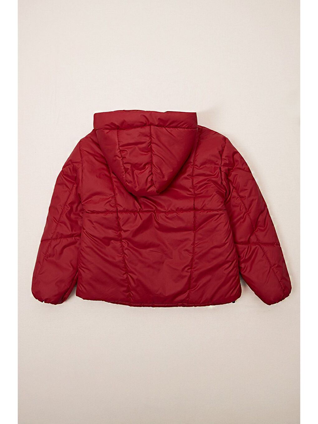 Kırmızı Fermuarlı Stoperli Kapüşonlu Kız Çocuk Şişme Mont-1