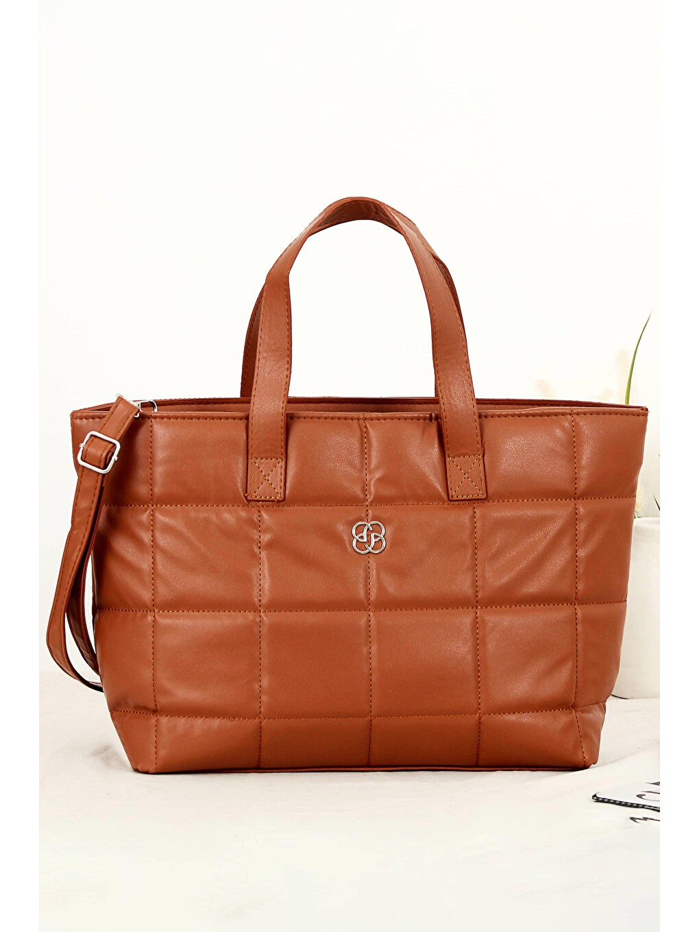 Kahverengi Nori Kare Nakışlı Shopper Kadın Omuz Çantası Bp-4771o