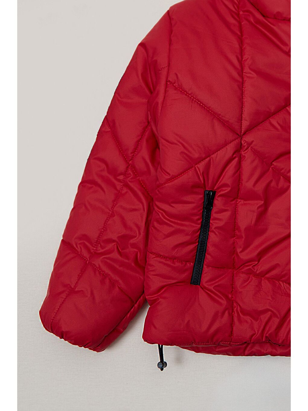 Kırmızı Fermuarlı Stoperli Kapüşonlu Kız Çocuk Şişme Mont-2