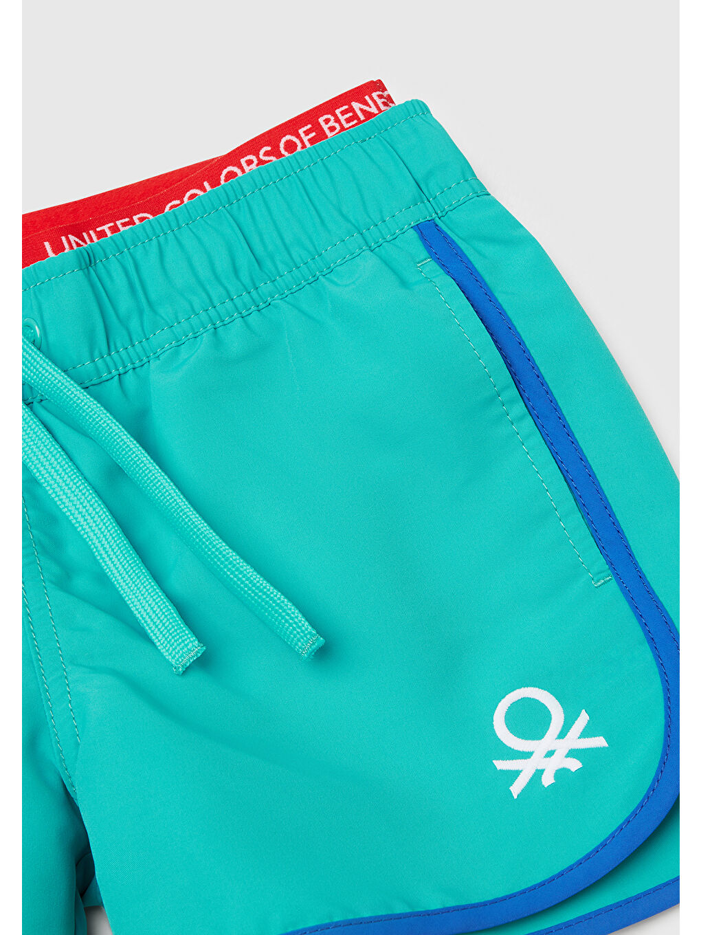 Erkek Çocuk Turkuaz Logo Baskılı Beli Lastik Detaylı Büzgü İpli Deniz Şortu-2