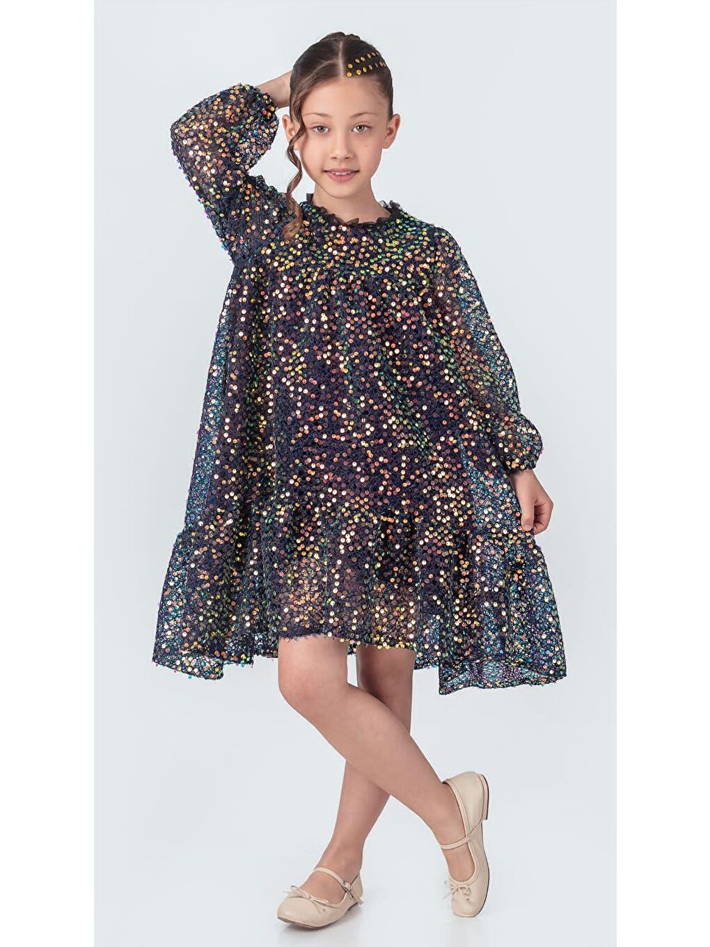 Lacivert Likio Vintage Payet Kız Çocuk Abiye M00739-4