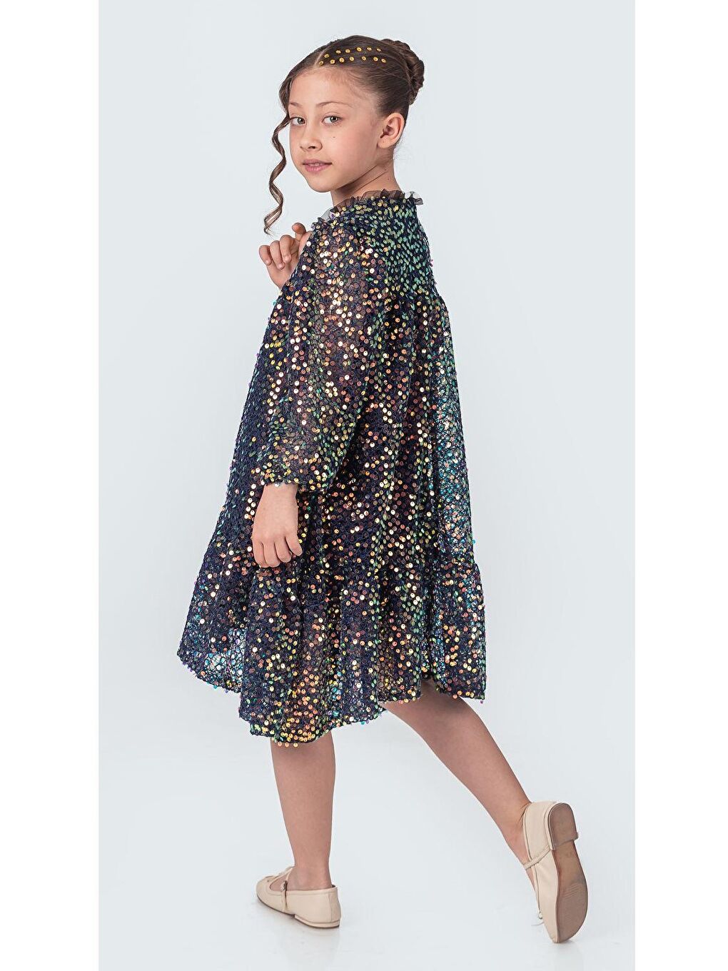 Lacivert Likio Vintage Payet Kız Çocuk Abiye M00739-5