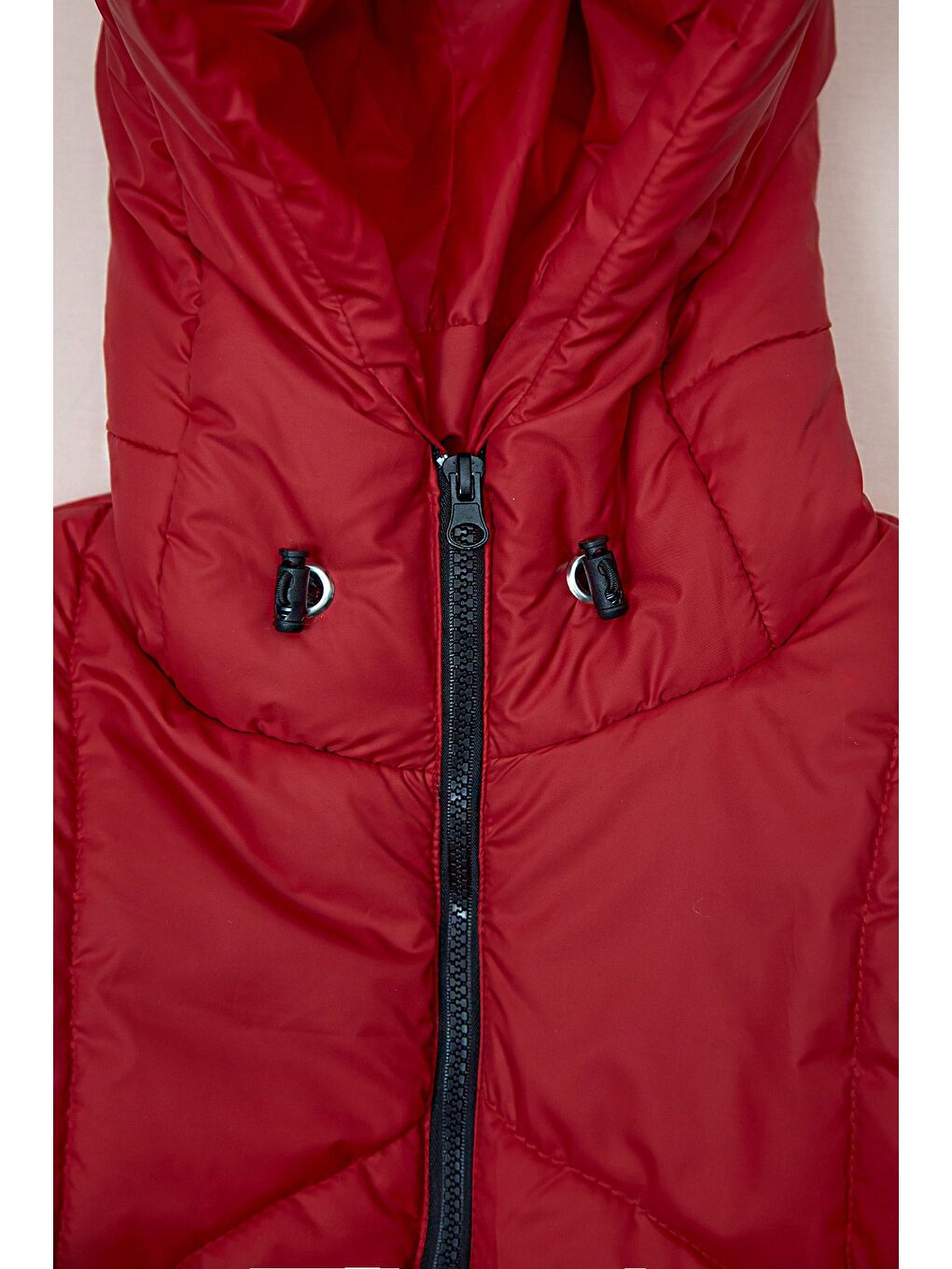 Kırmızı Fermuarlı Stoperli Kapüşonlu Kız Çocuk Şişme Mont-4