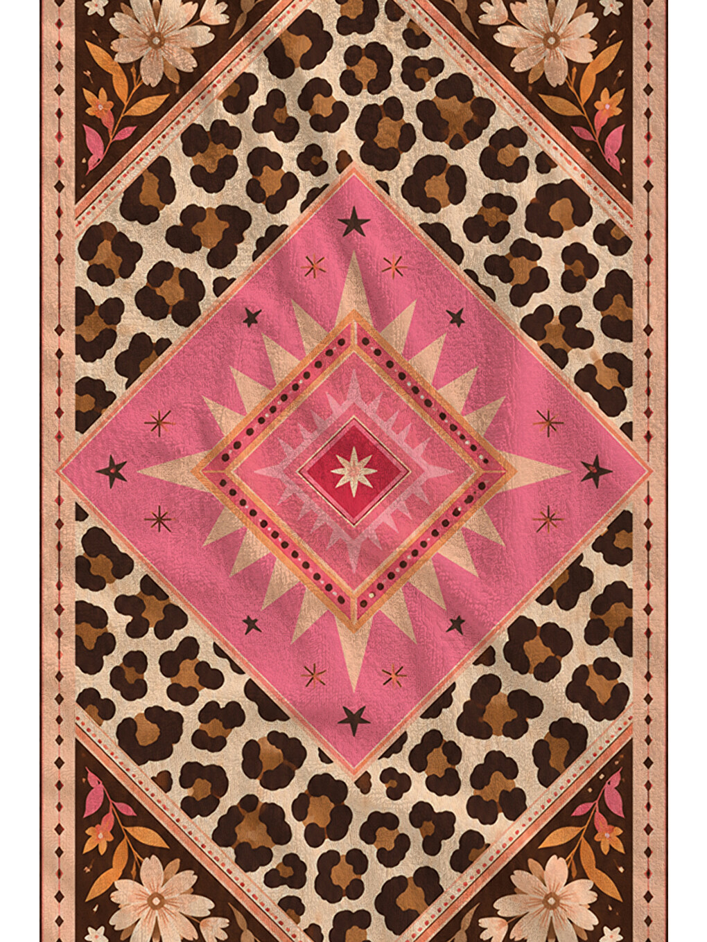 Bohem Leopar Pembe Geometrik Kilim Motifli Desenli 70x150 Plaj Havlusu - Pamuklu Banyo Havlusu-2