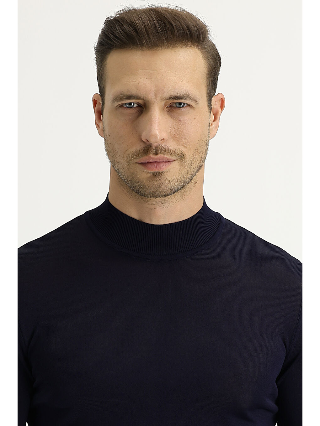 Lacivert Bato Yaka Slim Fit Dar Kesim Triko Kazak-1