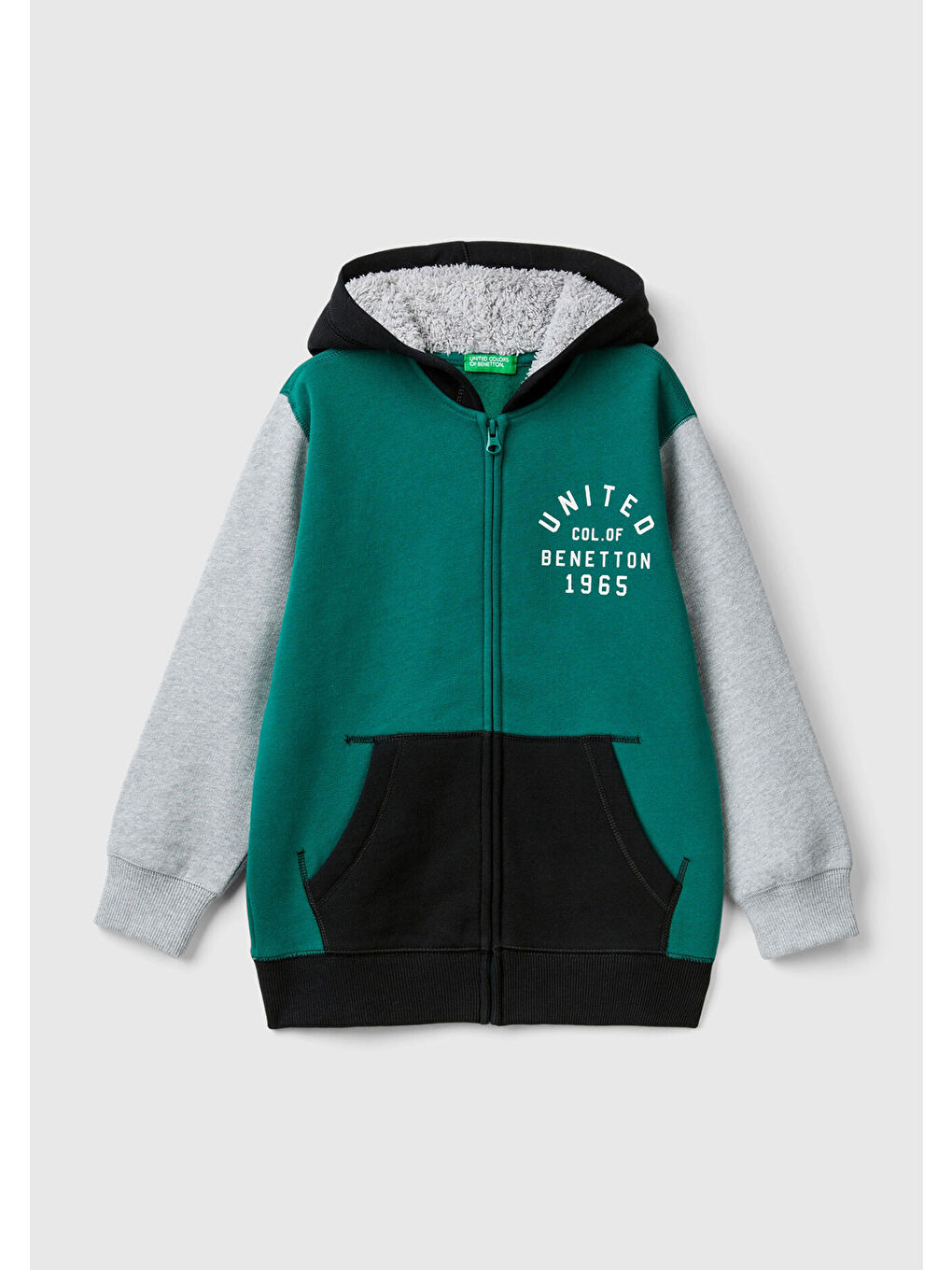 United Colors Of Benetton Erkek Çocuk Çam Yeşili Mix Şardonlu Kapüşonlu Sweatshirt