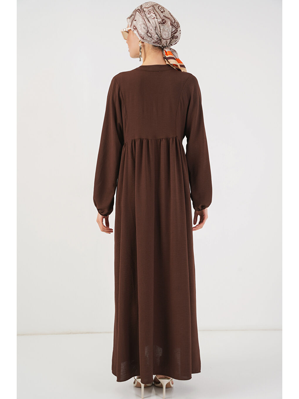 Kadın Uzun Tesettür Elbise 2525 - Kahverengi-6