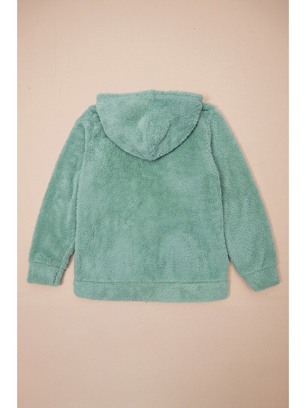 Yeşil Papatya Aksesuarlı Fermuarlı Kız Çocuk Pelüş Mont-1