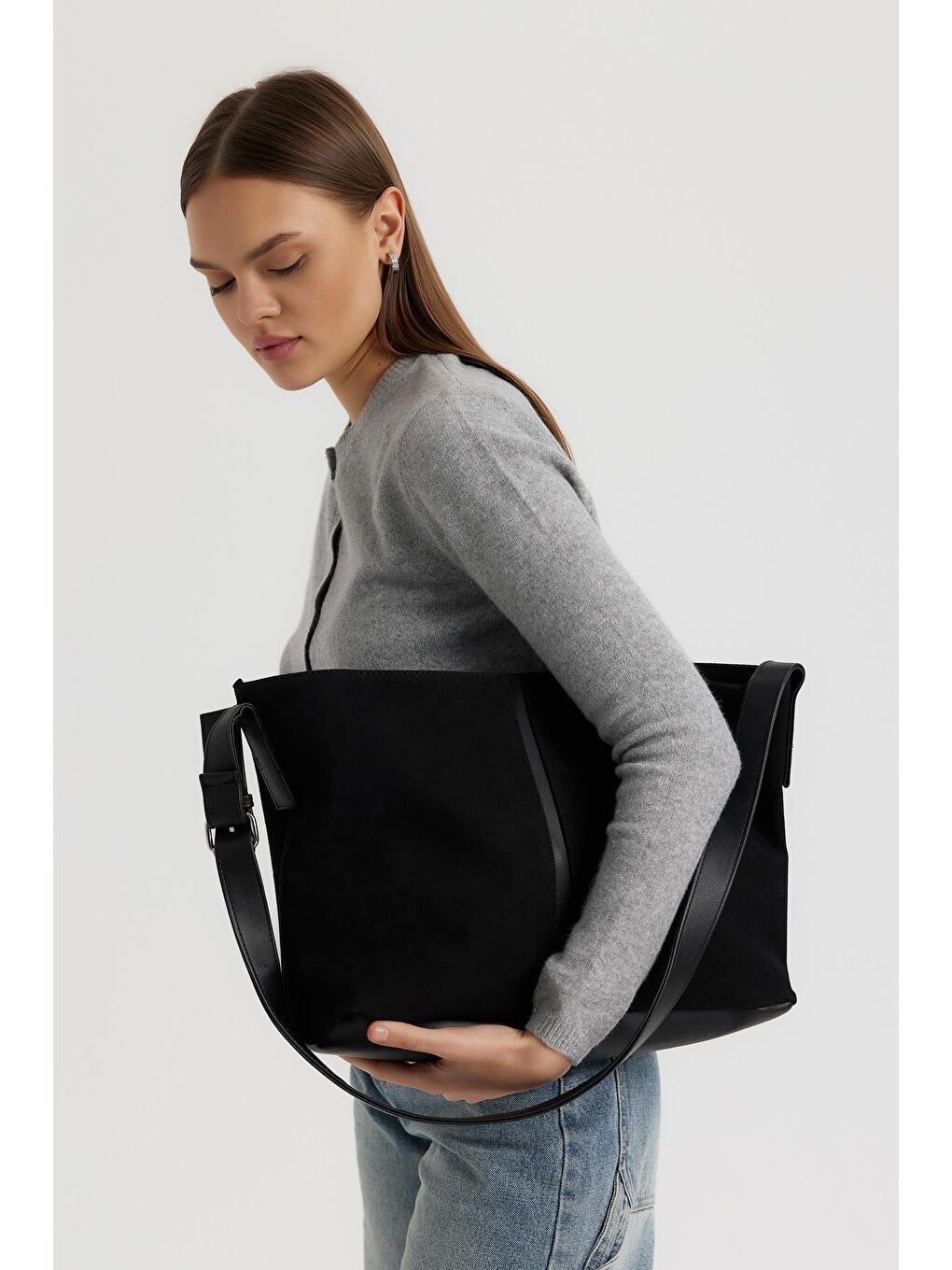 Agatha Süet Omuz Çantası Siyah-1