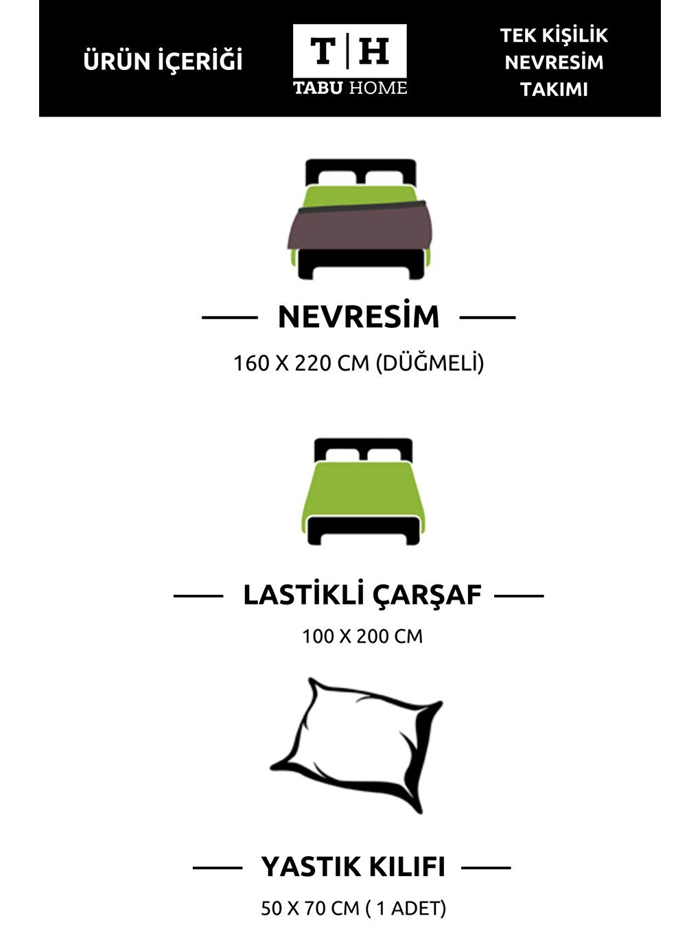 Tabu Home Beyaz Fırça Çarşafı Lastikli Tek Kişilik Nevresim Takımı - 2