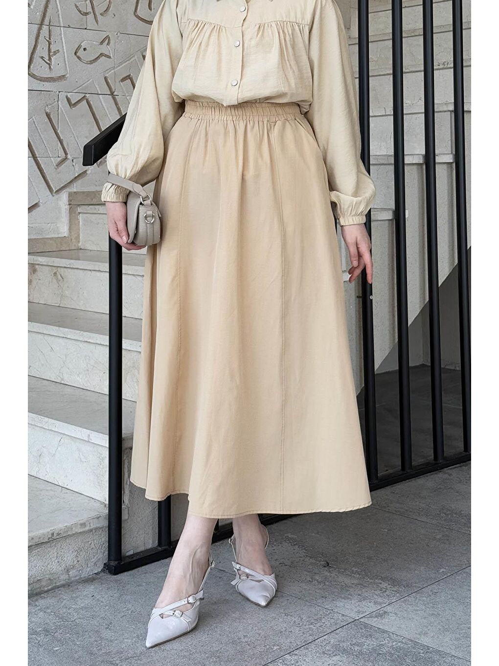 Kahverengi Kloş Tesettür Etek Camel-1