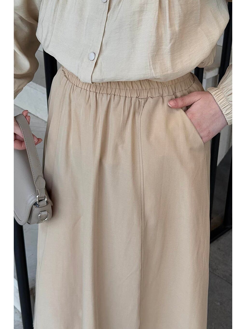 Kahverengi Kloş Tesettür Etek Camel-2