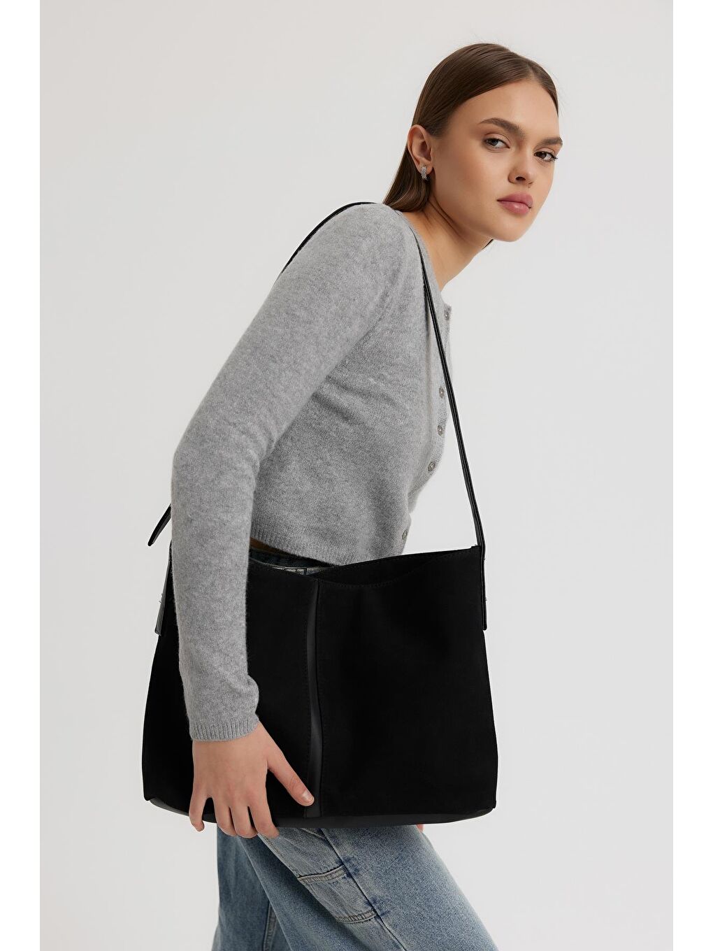 Agatha Süet Omuz Çantası Siyah-2