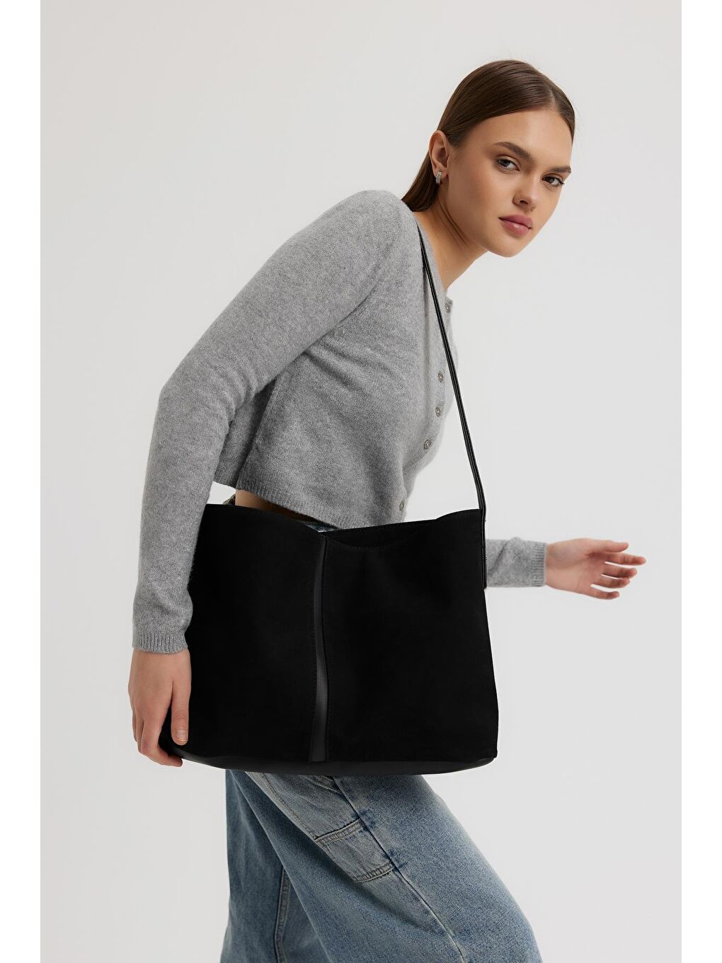 Agatha Süet Omuz Çantası Siyah-3