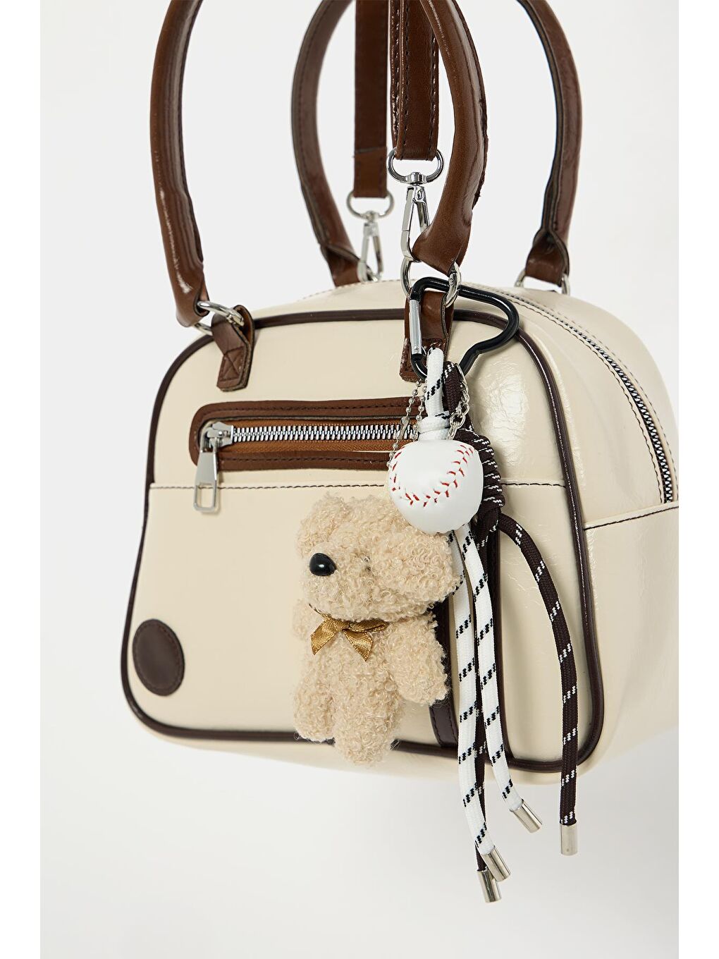 Retro Bowling El Ve Omuz Çanta Bej-2