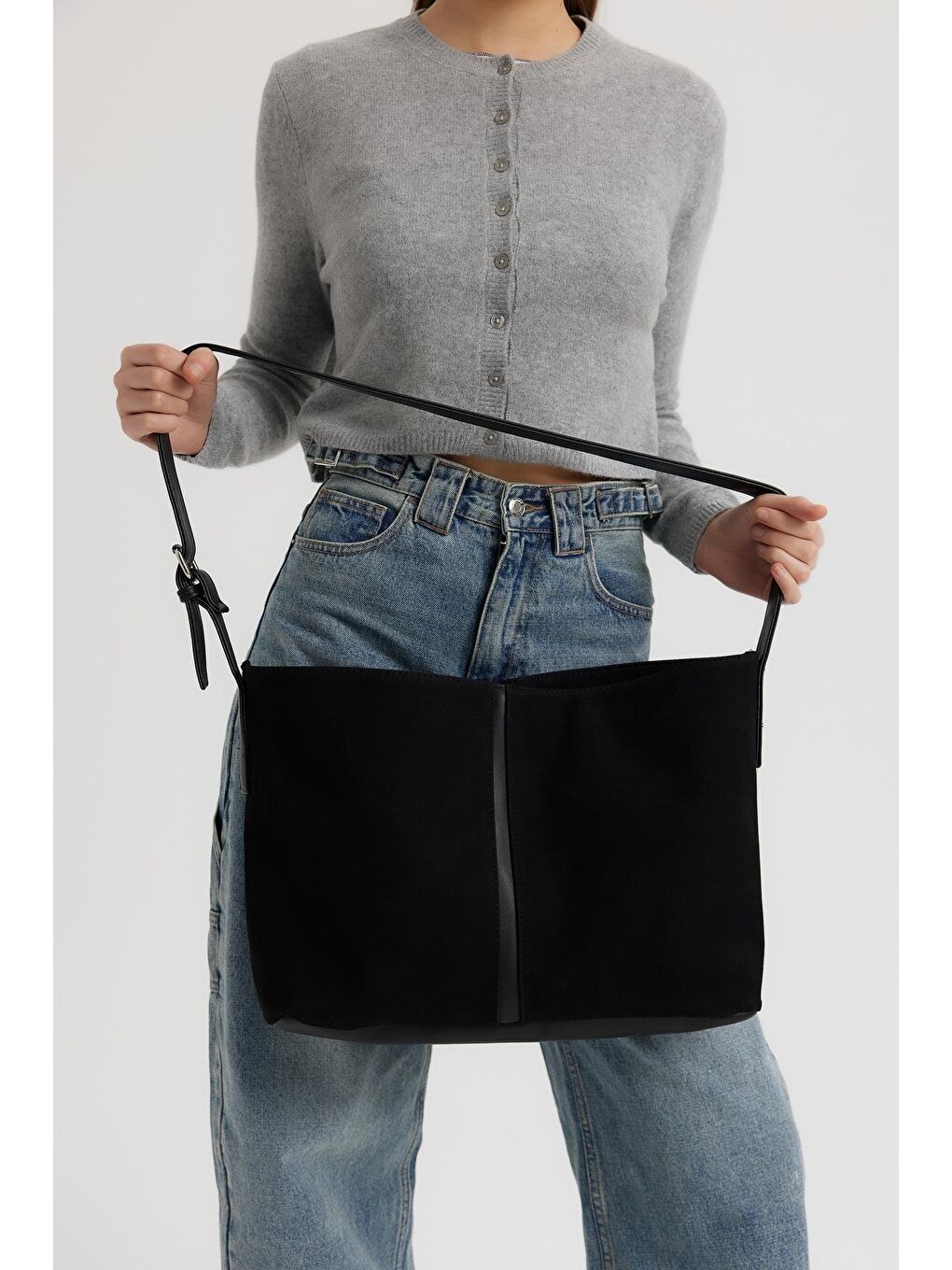 Agatha Süet Omuz Çantası Siyah-6