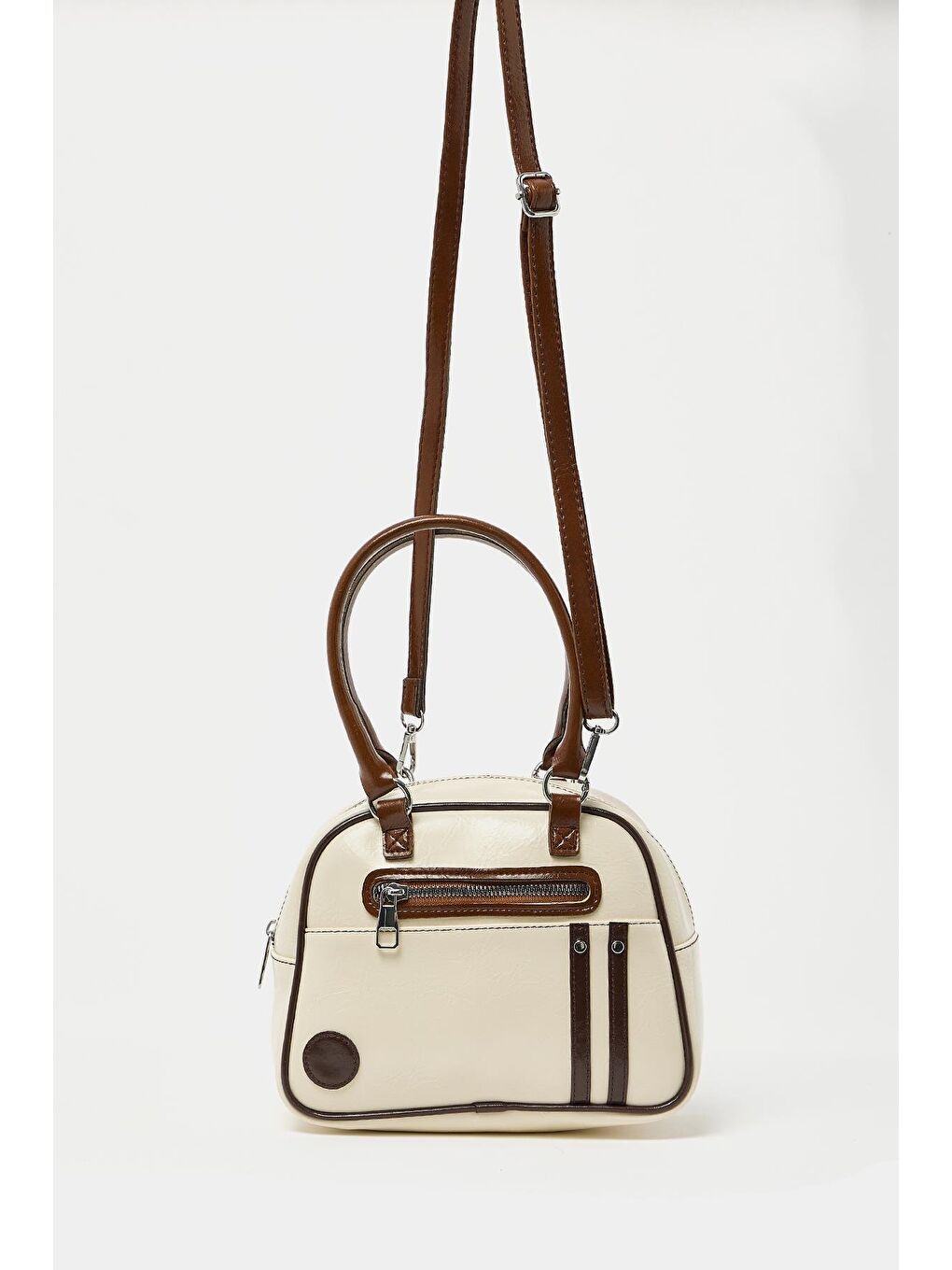 Retro Bowling El Ve Omuz Çanta Bej-4