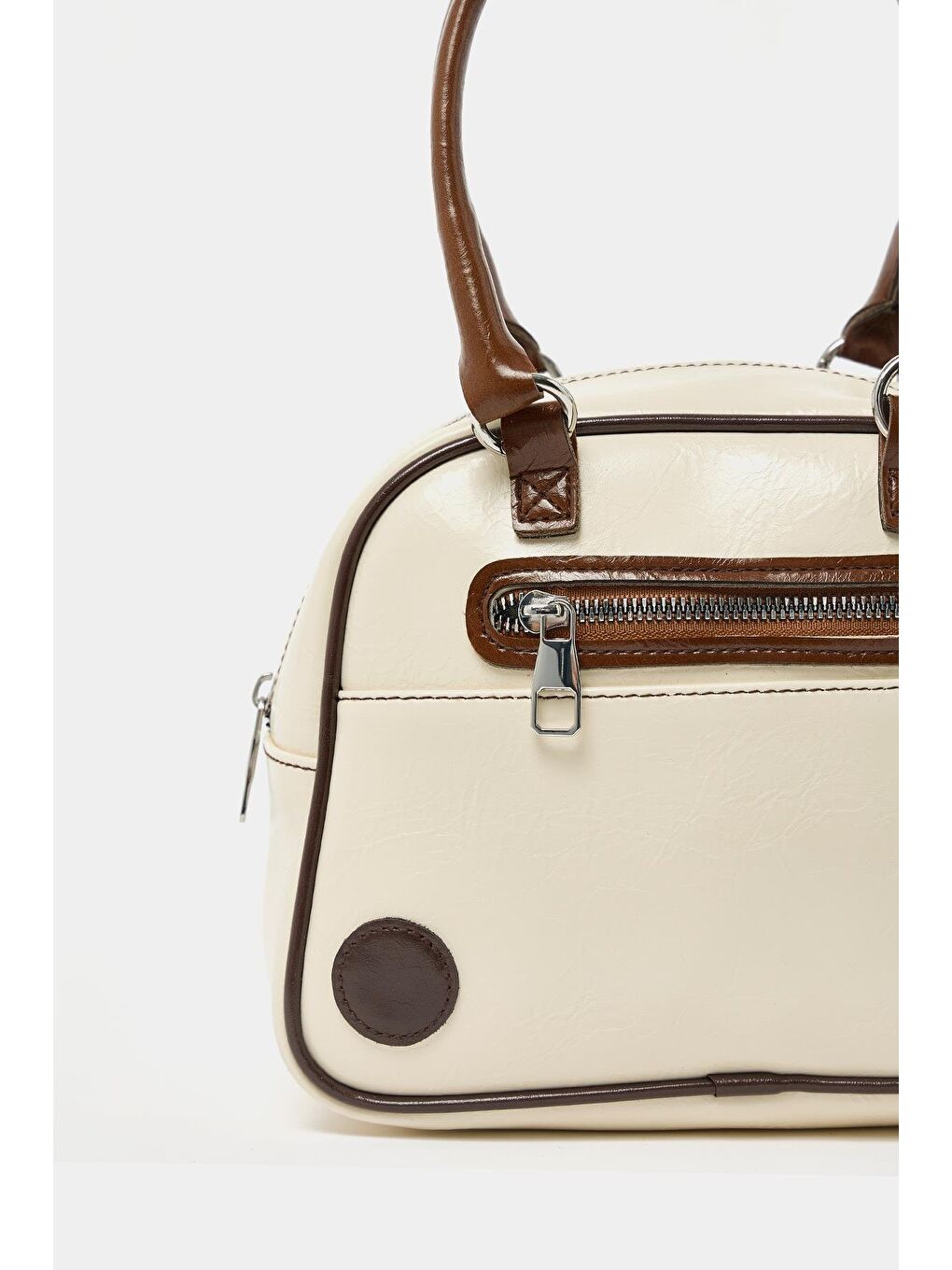 Retro Bowling El Ve Omuz Çanta Bej-5