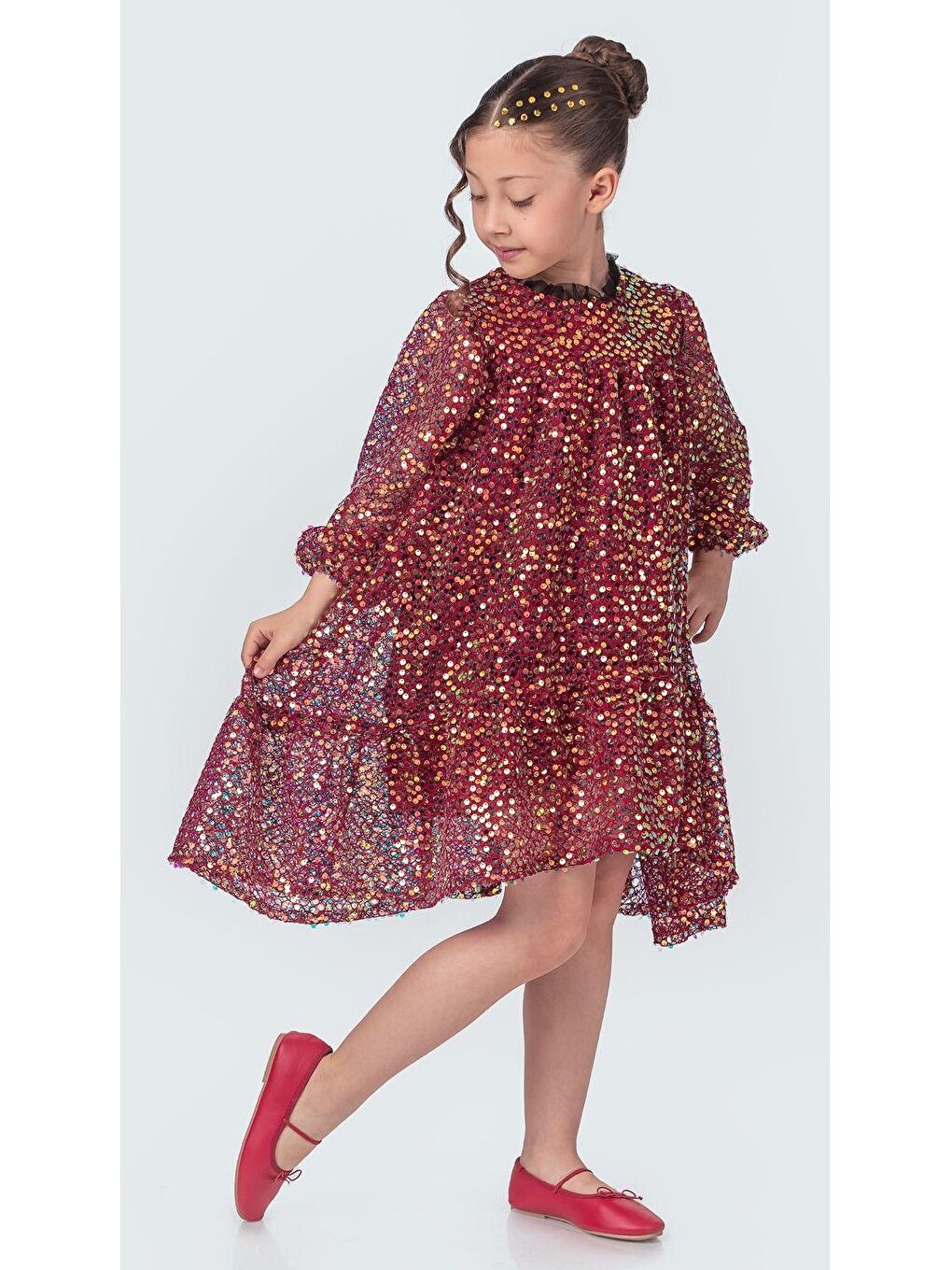 Bordo Likio Vintage Payet Kız Çocuk Abiye M00739-2