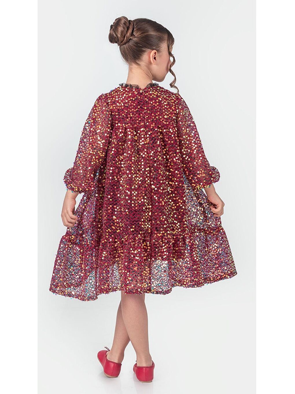 Bordo Likio Vintage Payet Kız Çocuk Abiye M00739-5