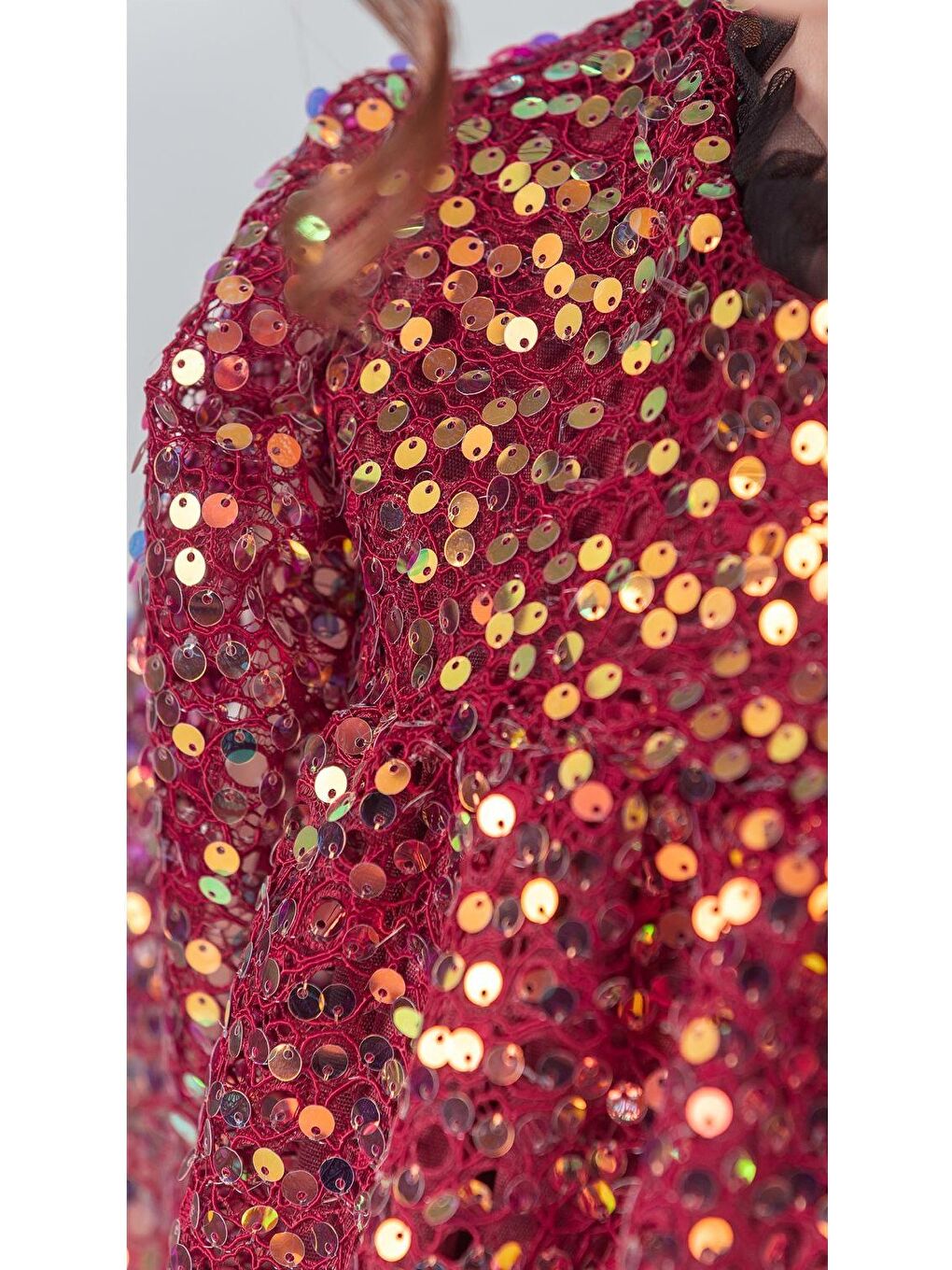 Bordo Likio Vintage Payet Kız Çocuk Abiye M00739-6