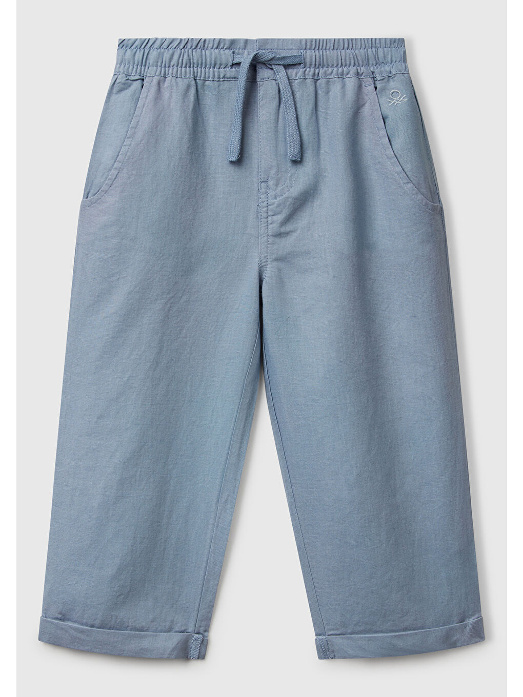 Erkek Çocuk Mavi Keten Karışımlı Jogger Pantolon