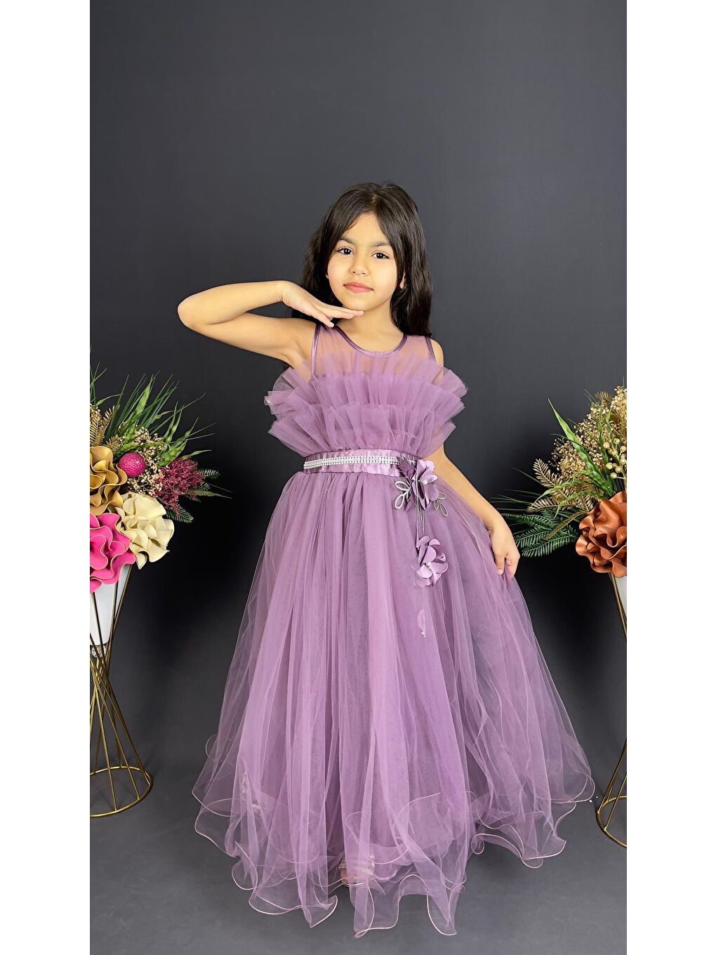 Mürdüm Kız Çocuk Robası Katlı Özel Abiye Elbise MNK0475-8