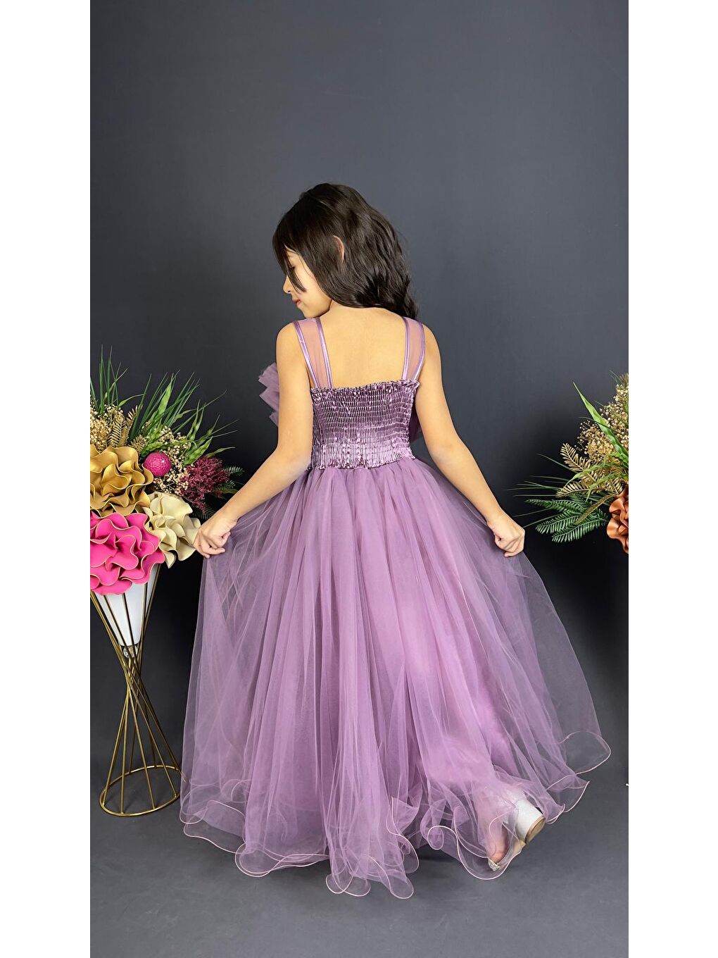 Mürdüm Kız Çocuk Robası Katlı Özel Abiye Elbise MNK0475-9