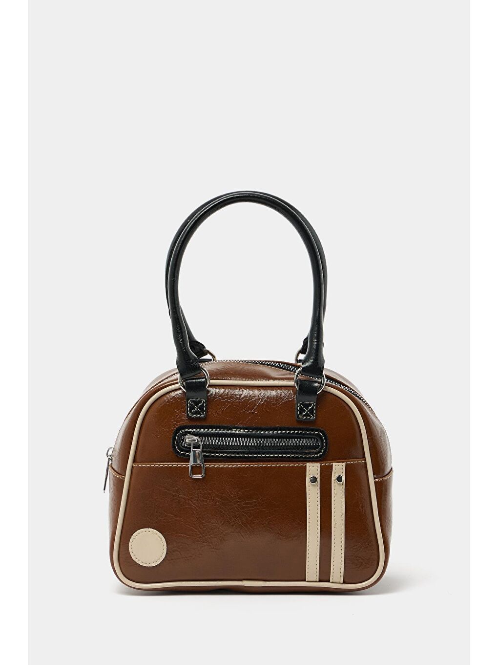 Kahverengi Retro Bowling El Ve Omuz Çanta Taba