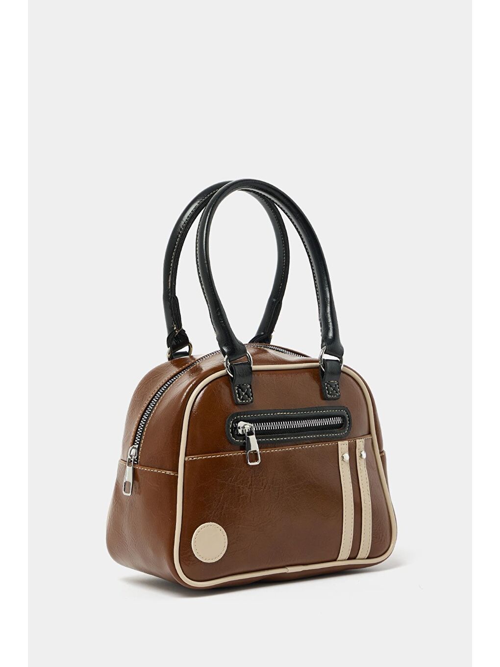 Kahverengi Retro Bowling El Ve Omuz Çanta Taba-1