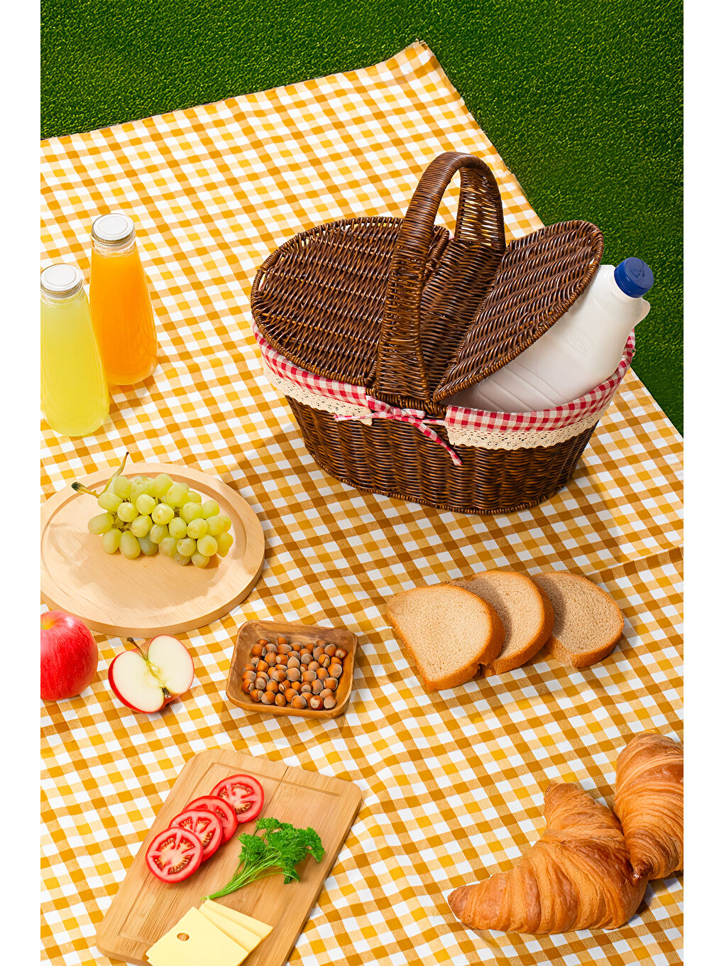 Kahverengi 2080 Oval Hasır Görünümlü Piknik Sepeti Piknik Çantası 41x35cm-1