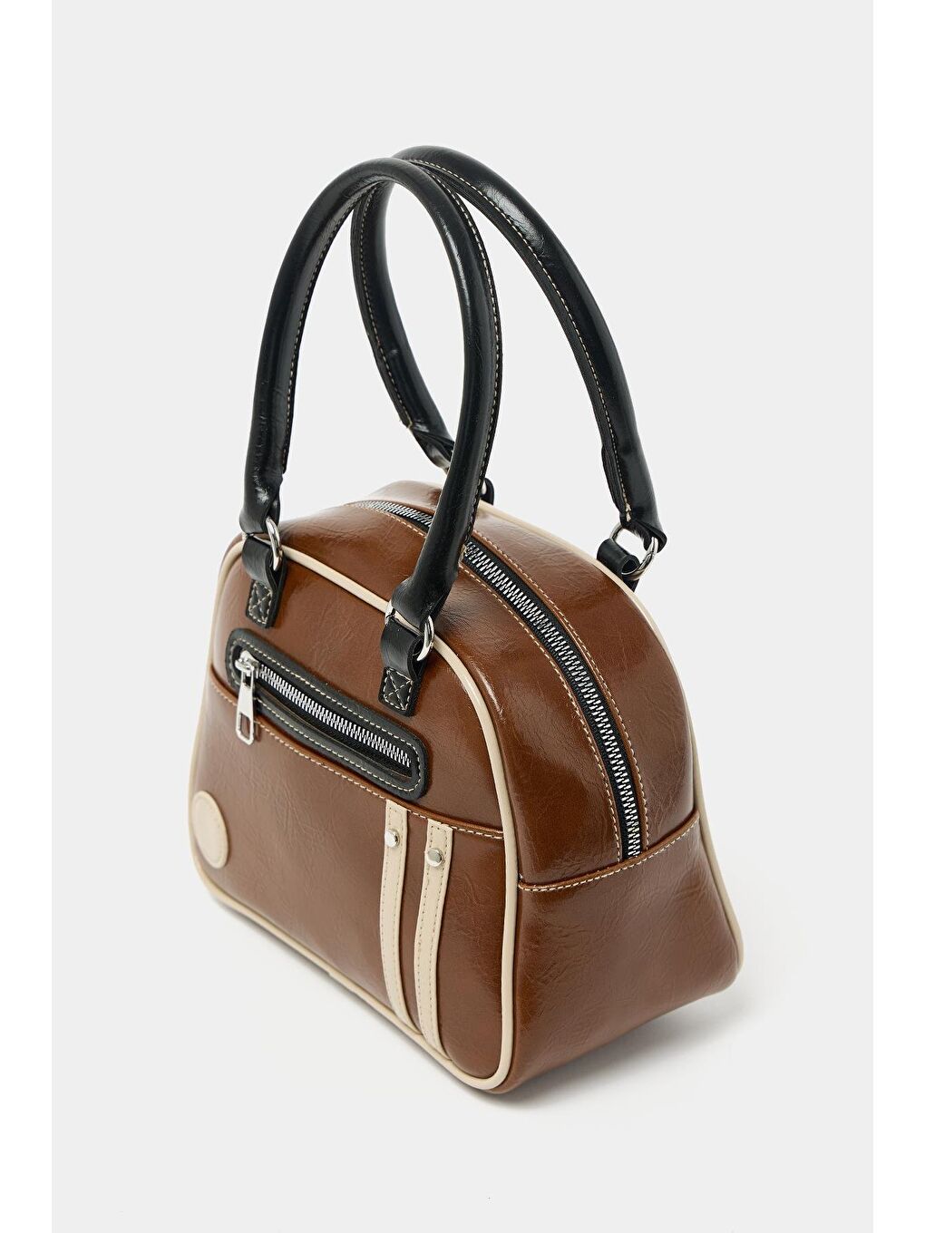 Kahverengi Retro Bowling El Ve Omuz Çanta Taba-3