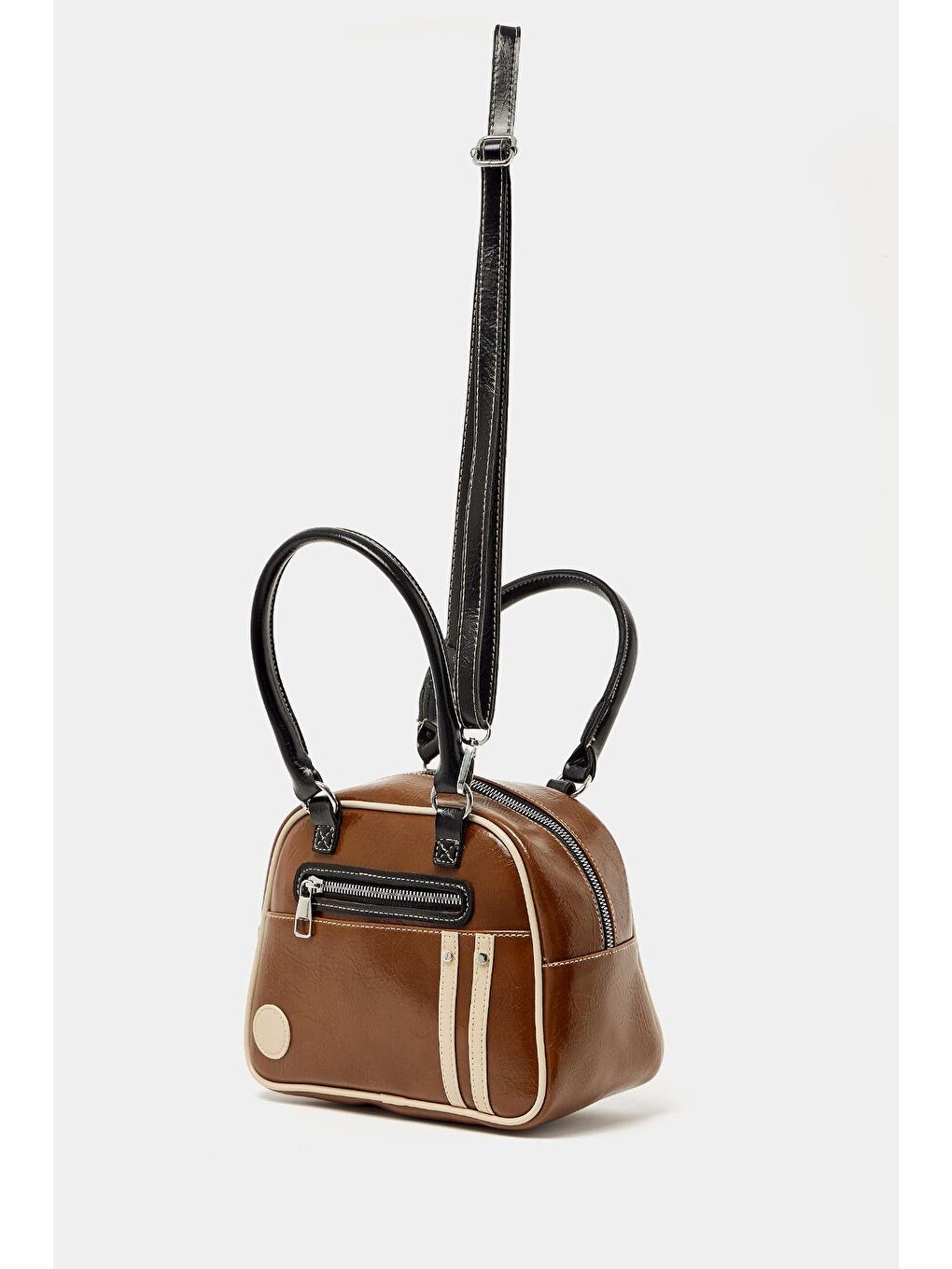 Kahverengi Retro Bowling El Ve Omuz Çanta Taba-4