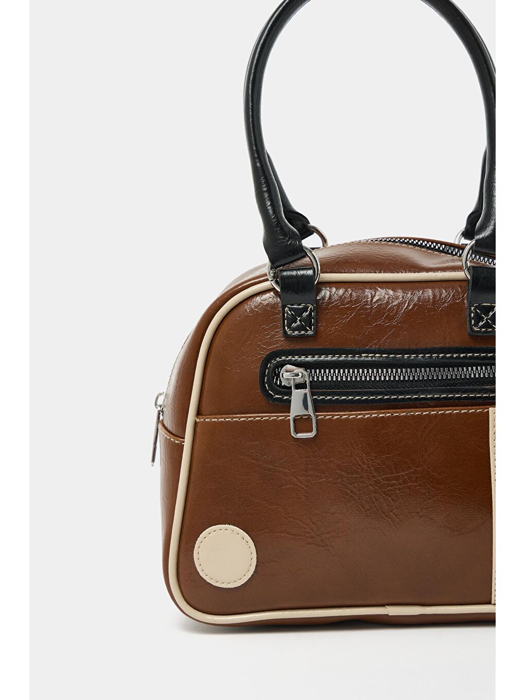 Kahverengi Retro Bowling El Ve Omuz Çanta Taba-5