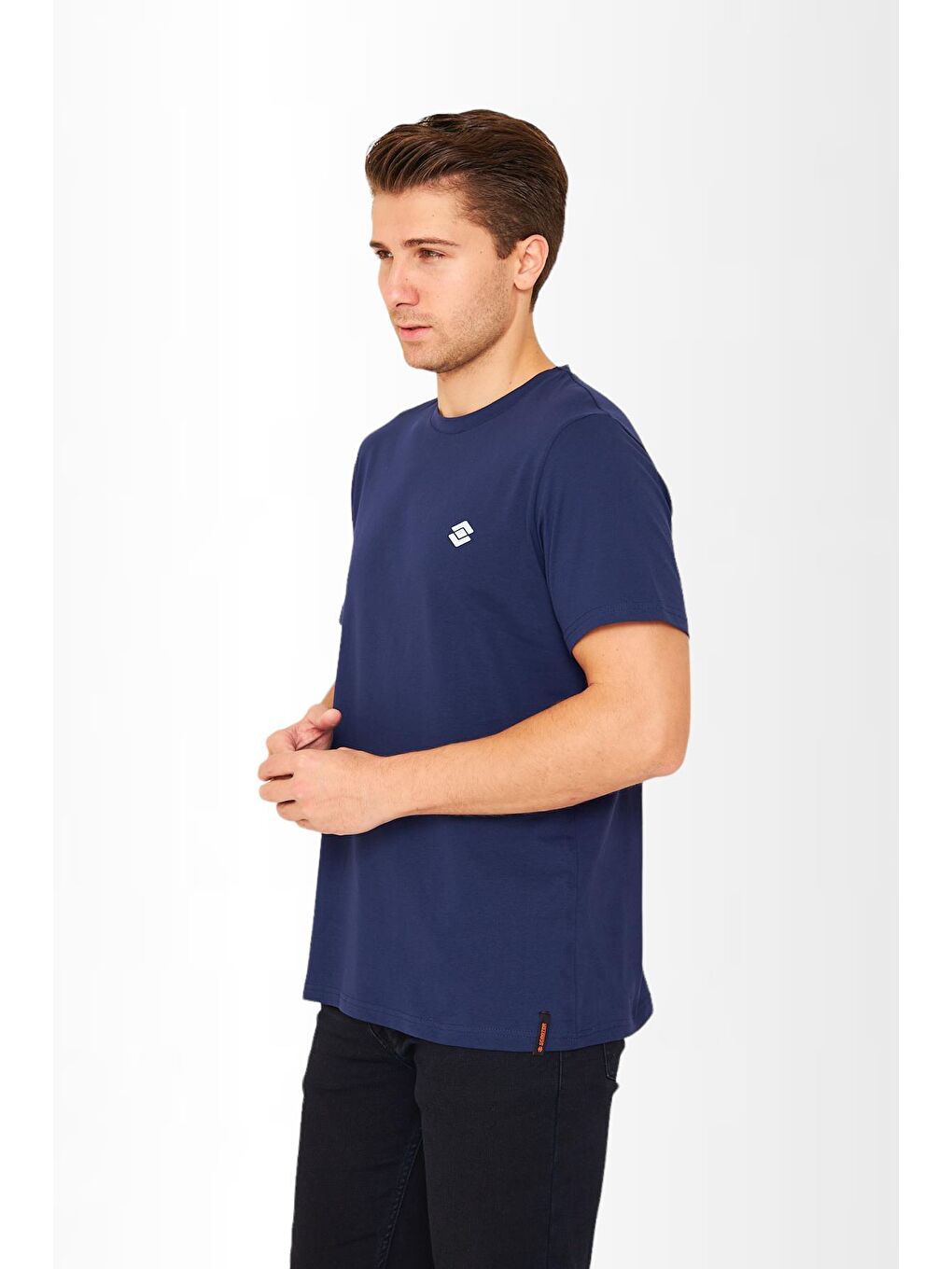 Kısa Kollu Bisiklet Yaka Lacivert Erkek Tişört M1401TL