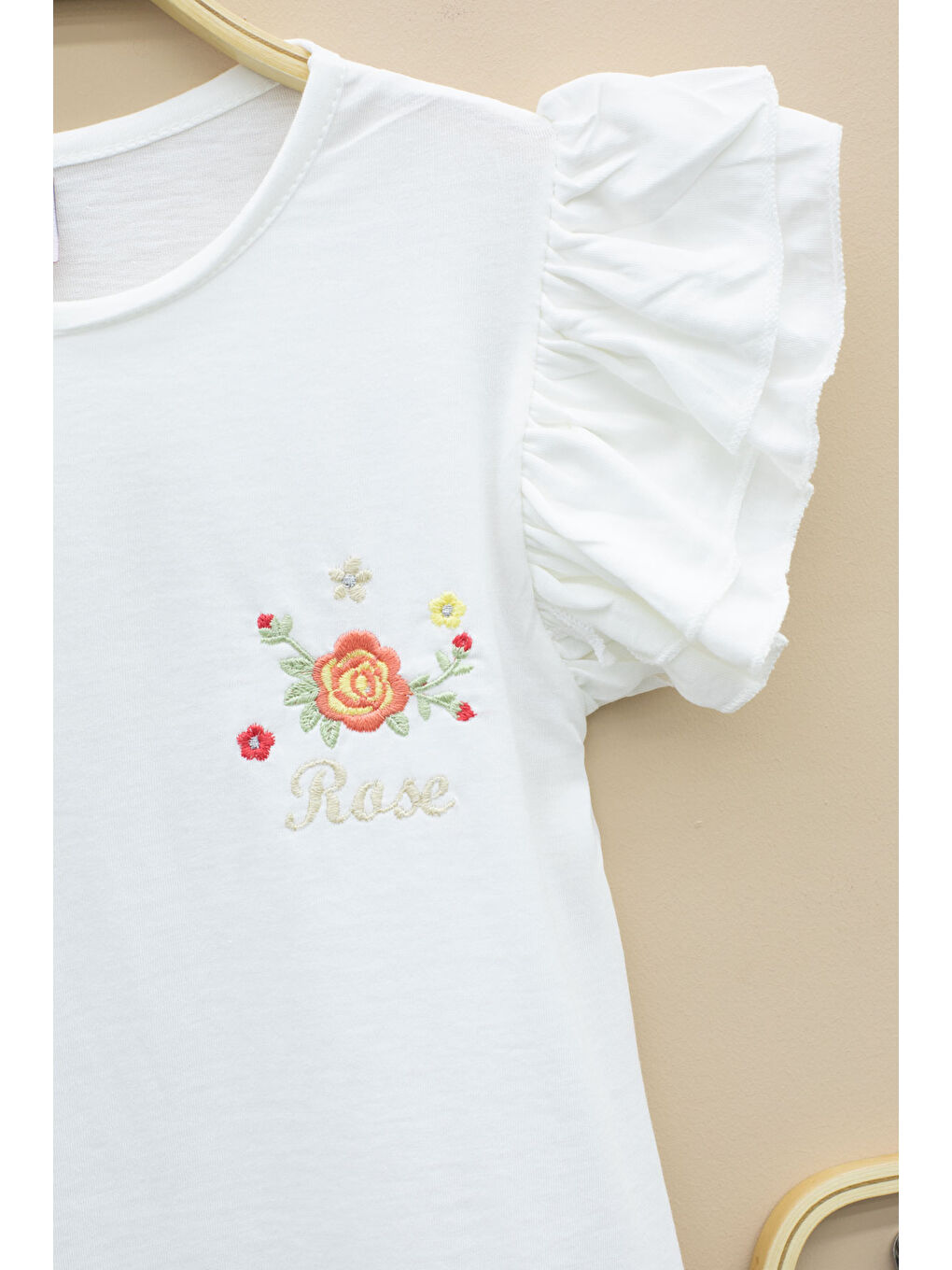 Ekru Kolları Fırfırlı Çiçek Desenli Şort Etekli 2'li Takım 20711-1