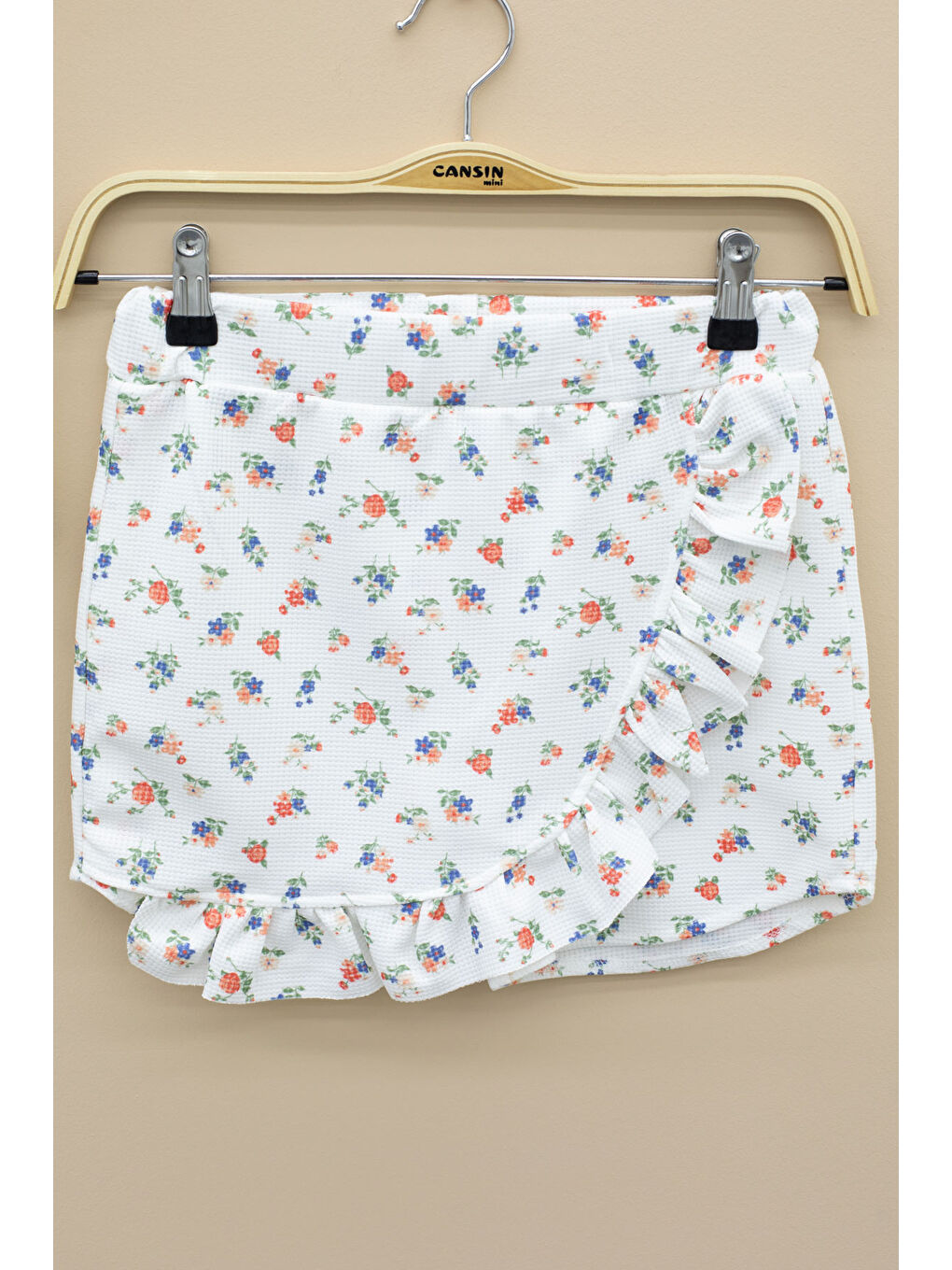 Ekru Kolları Fırfırlı Çiçek Desenli Şort Etekli 2'li Takım 20711-2