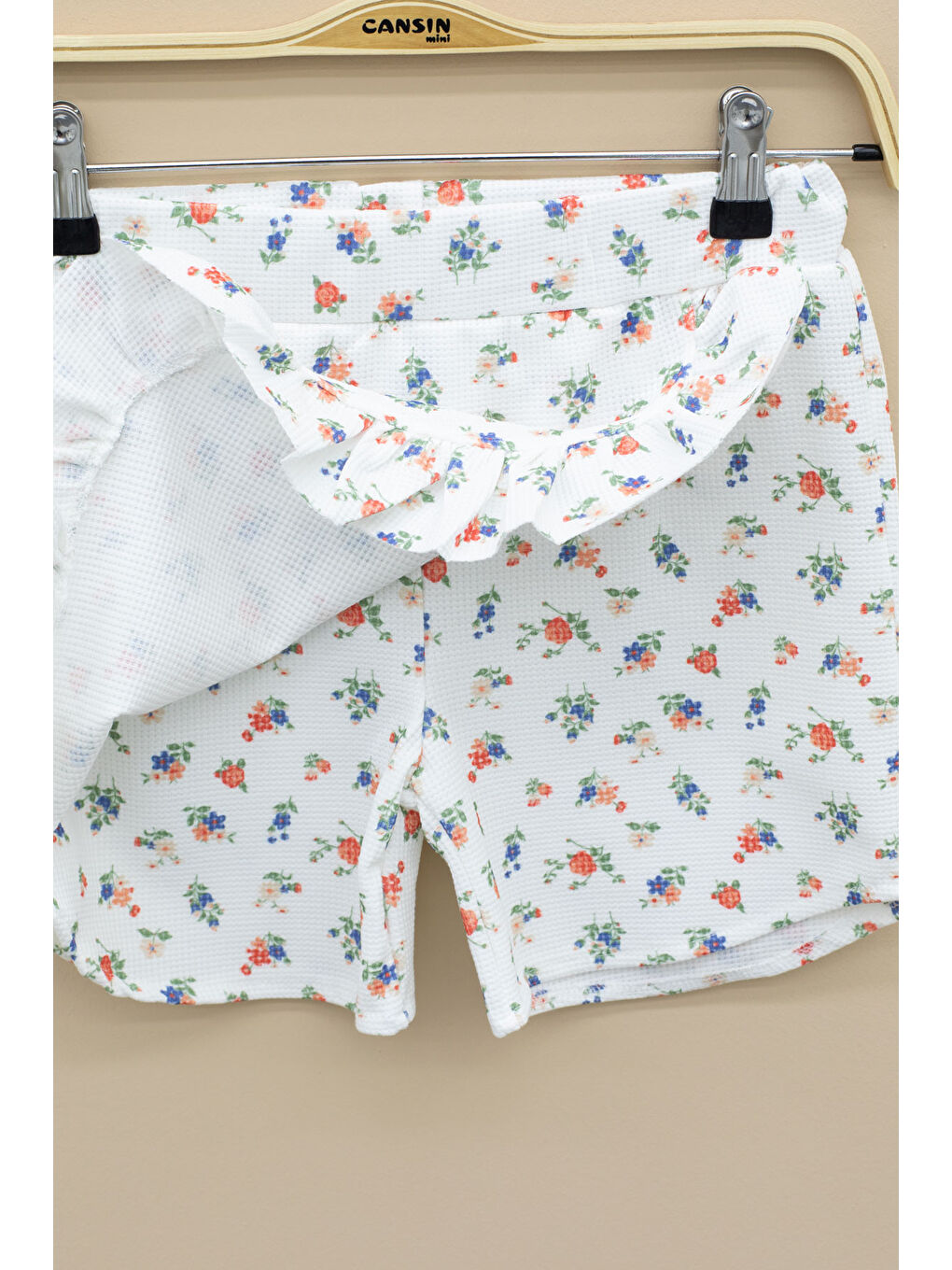 Ekru Kolları Fırfırlı Çiçek Desenli Şort Etekli 2'li Takım 20711-3