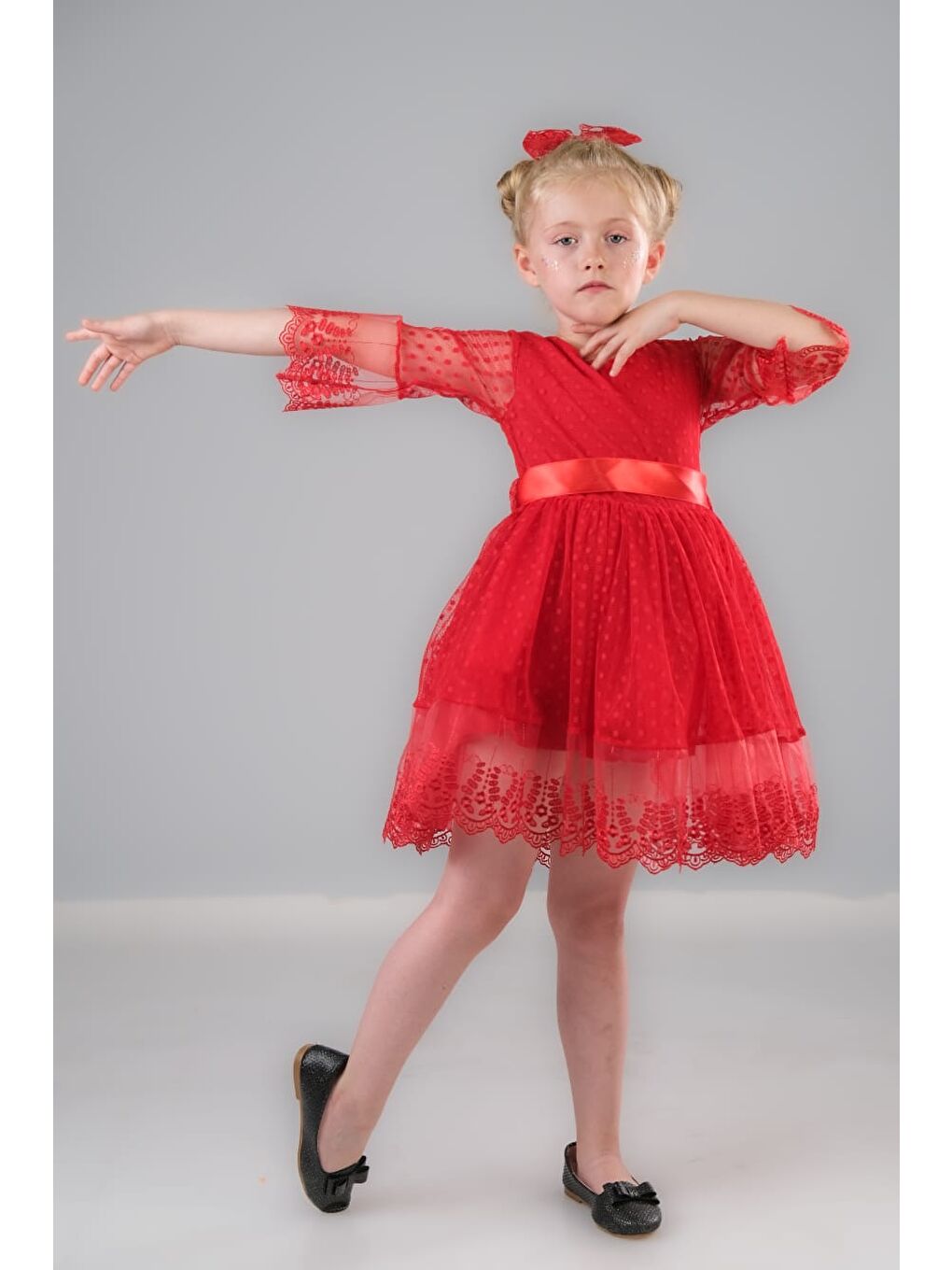Kırmızı Dream Luxury Dantel Kız Çocuk Elbise MNK0327-8
