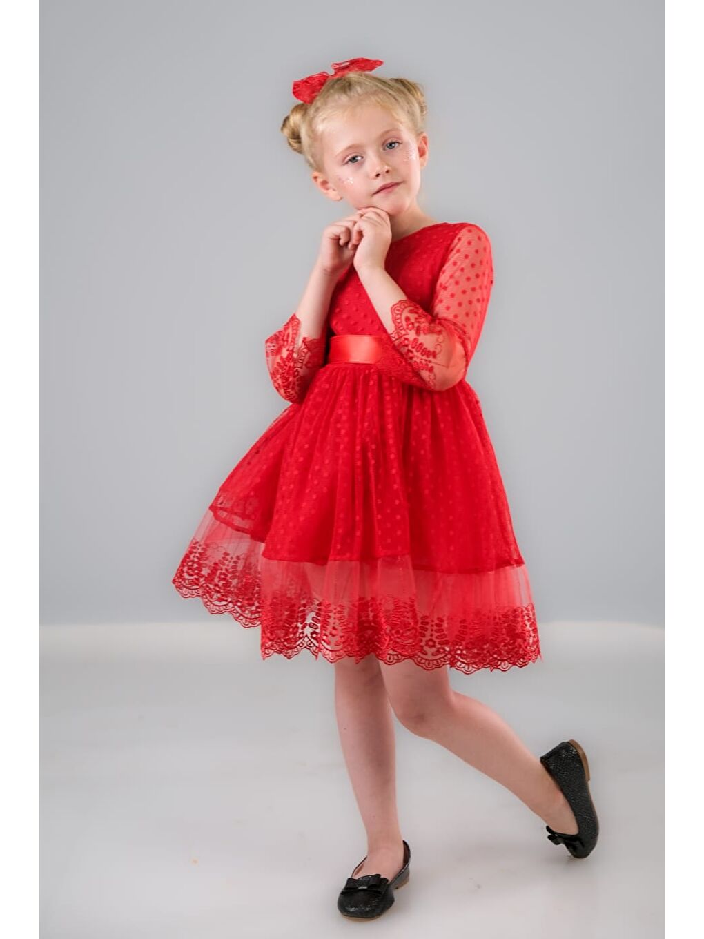 Kırmızı Dream Luxury Dantel Kız Çocuk Elbise MNK0327-9