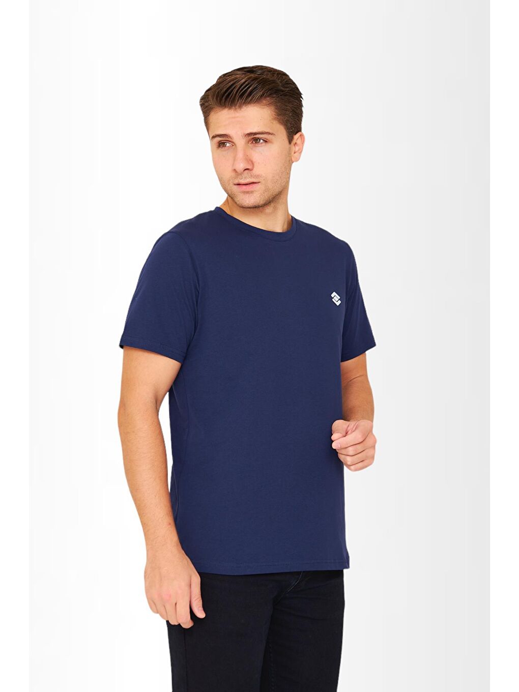 Kısa Kollu Bisiklet Yaka Lacivert Erkek Tişört M1401TL-1