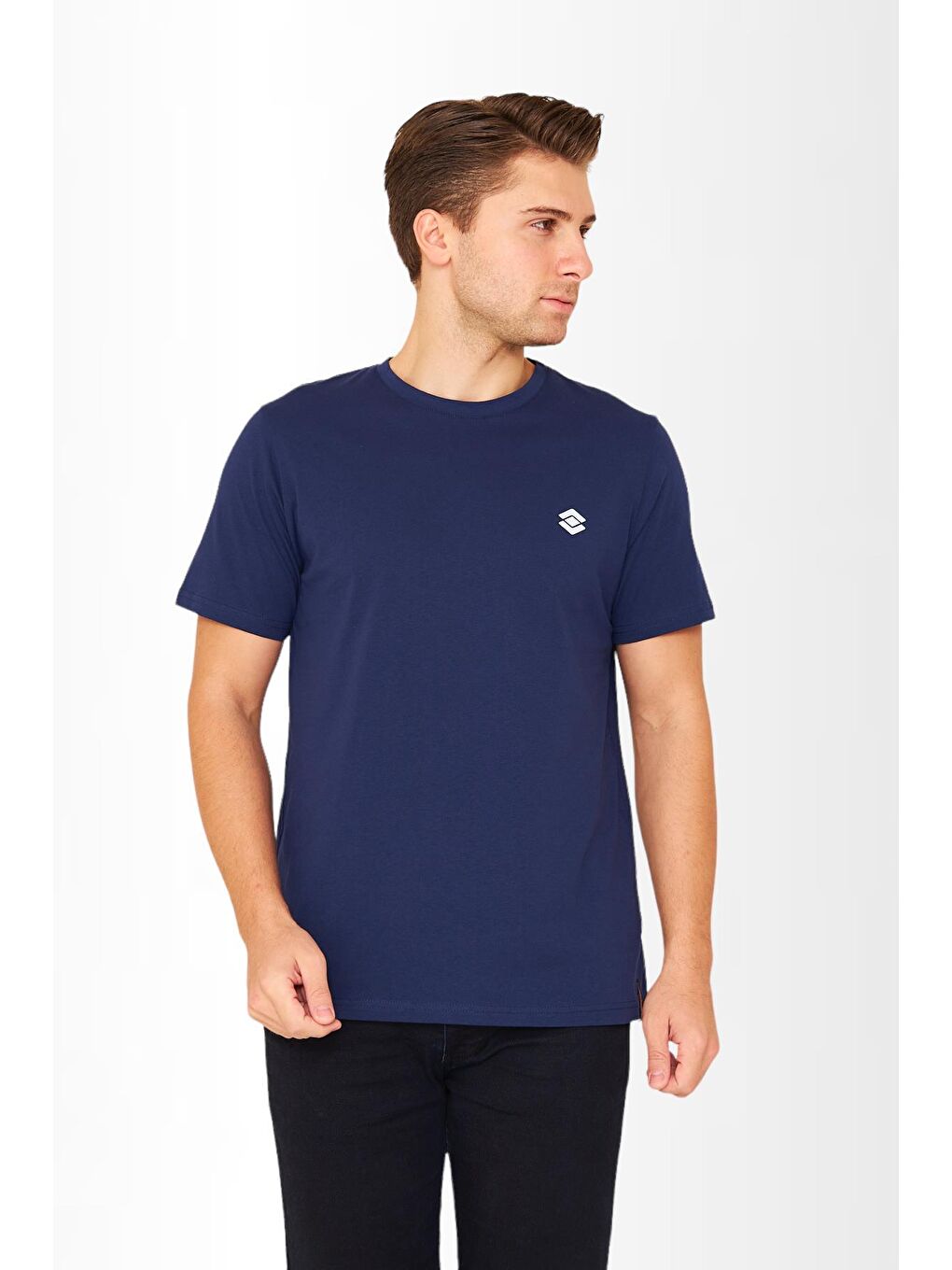 Kısa Kollu Bisiklet Yaka Lacivert Erkek Tişört M1401TL-2