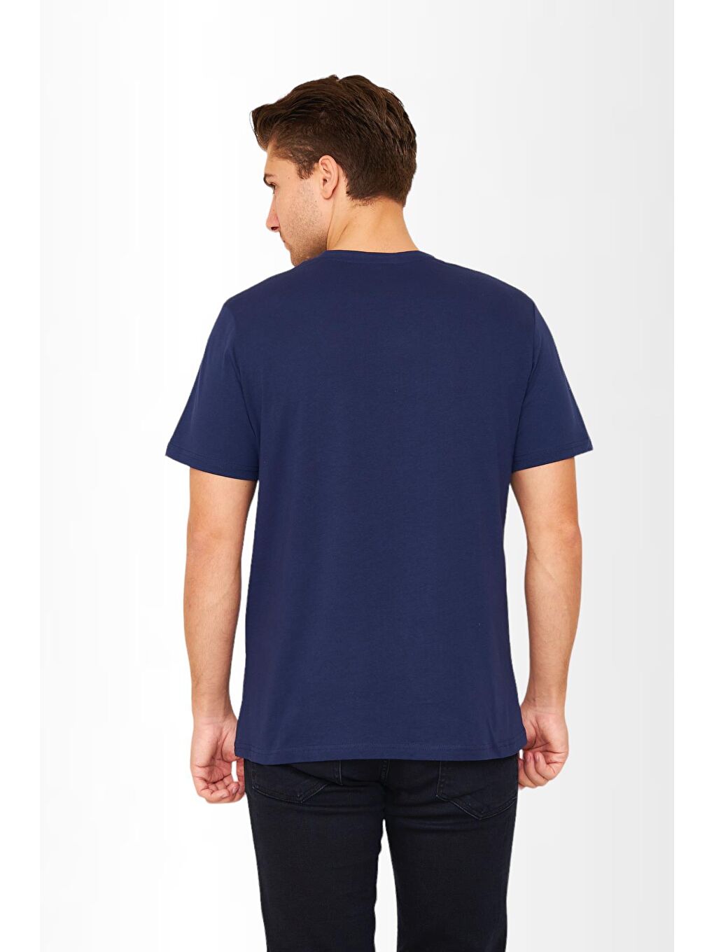 Kısa Kollu Bisiklet Yaka Lacivert Erkek Tişört M1401TL-3